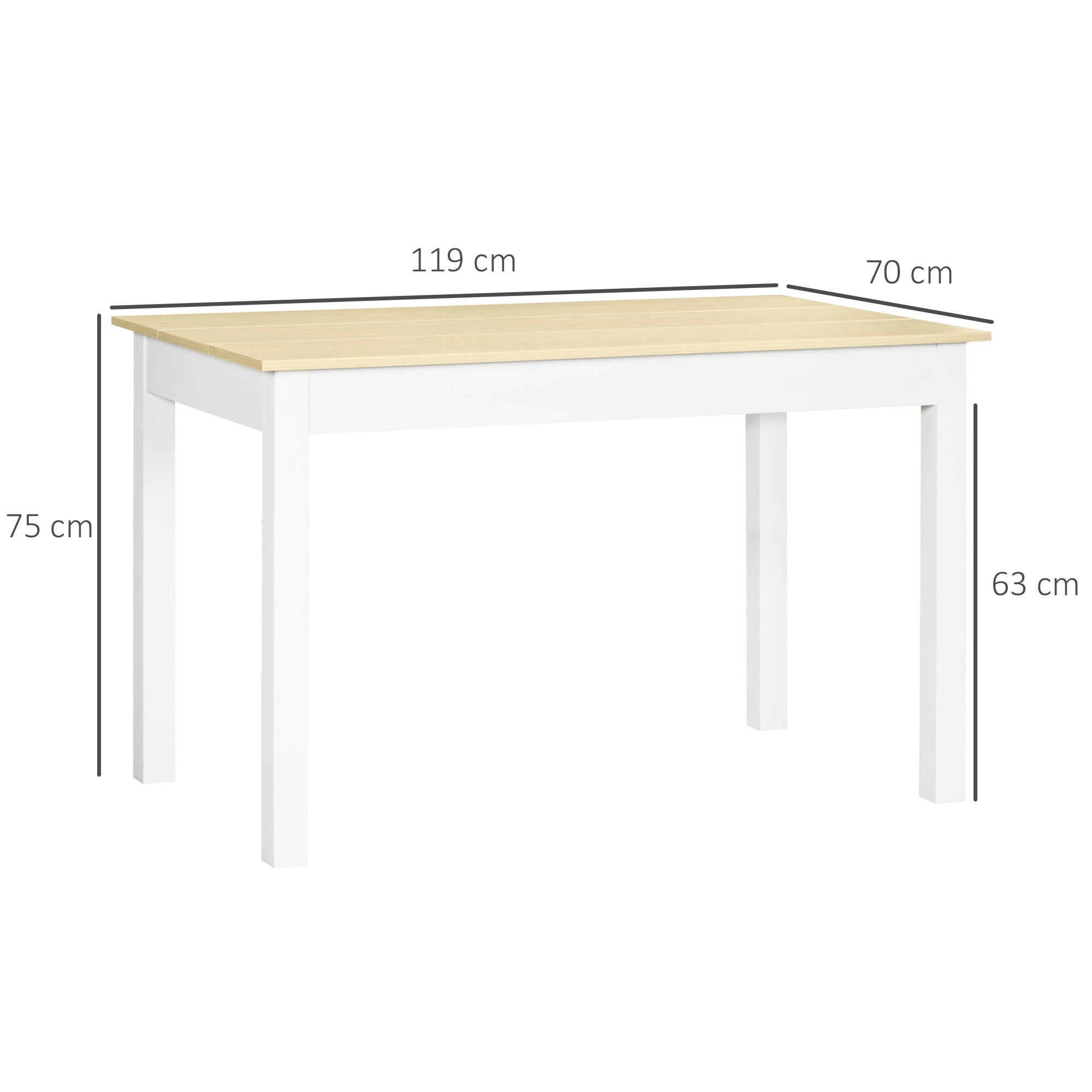 Table de salle à manger design moderne bicolore avec grand plateau 4-6 personnes en bois dim. 119L x 70l x 75H cm - en bois