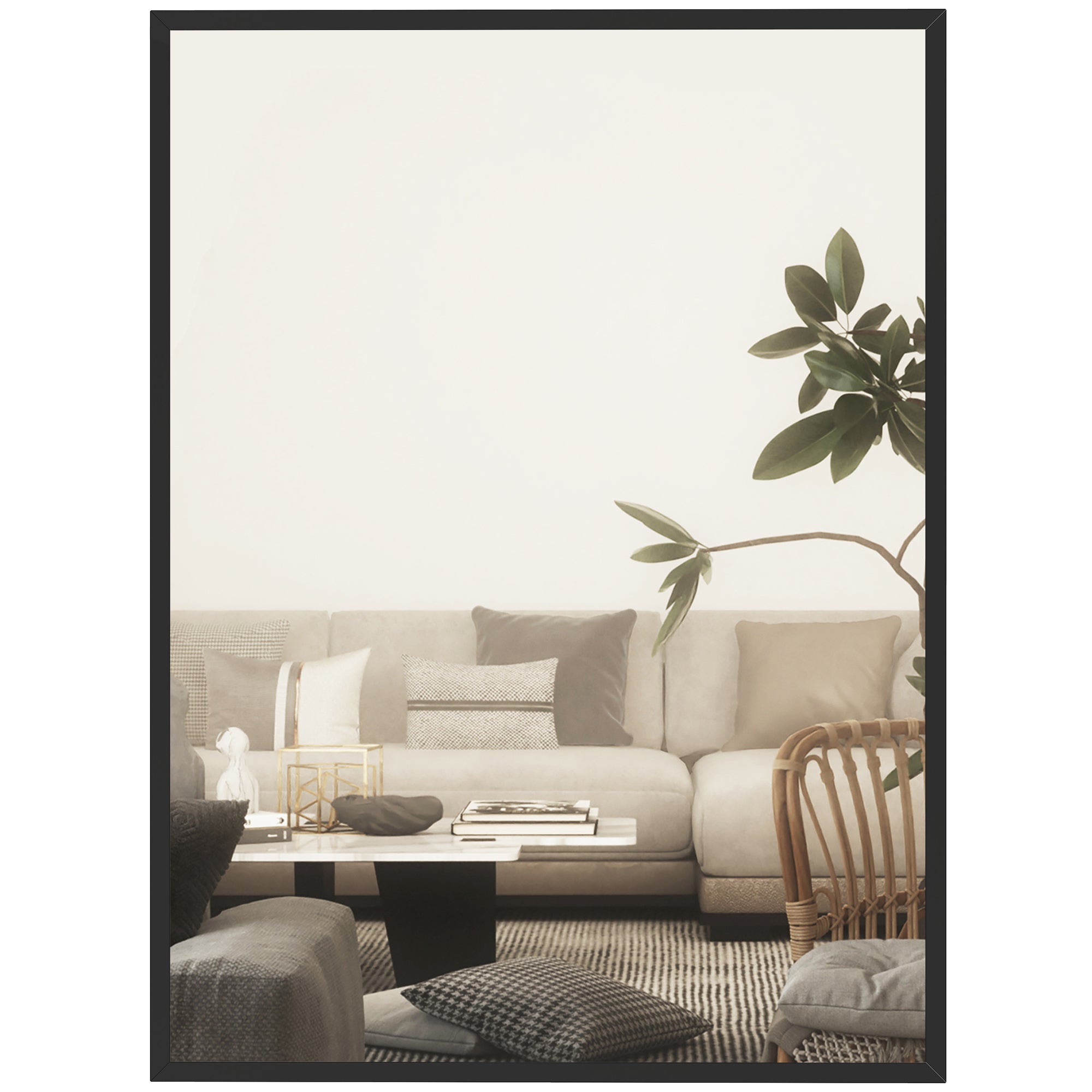 Miroir mural rectangulaire 76 x 101 cm, cadre en bois noir, idéal pour la salle de bain, salon ou chambre