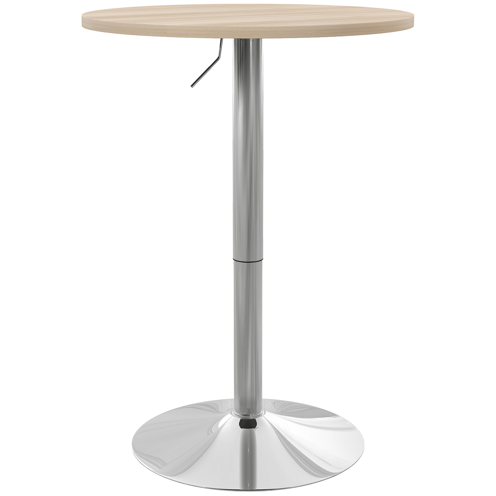 Table de bar ronde table haute cuisine mange-debout réglable en hauteur 69-91 cm avec plateau pivotante à 360° base en acier naturel et gris