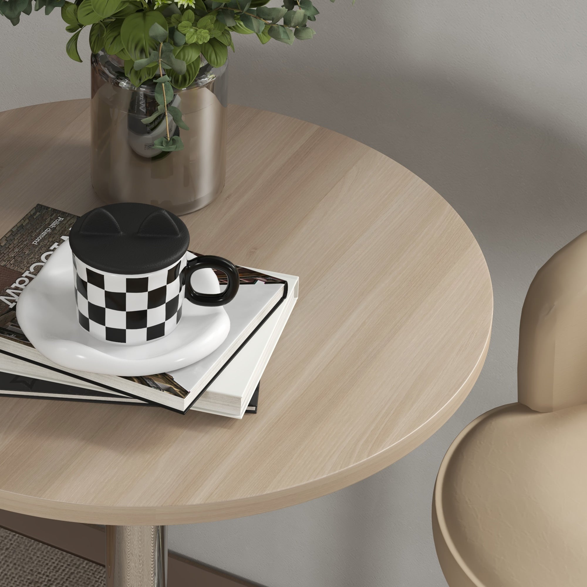 Table de bar ronde table haute cuisine mange-debout réglable en hauteur 69-91 cm avec plateau pivotante à 360° base en acier naturel et gris