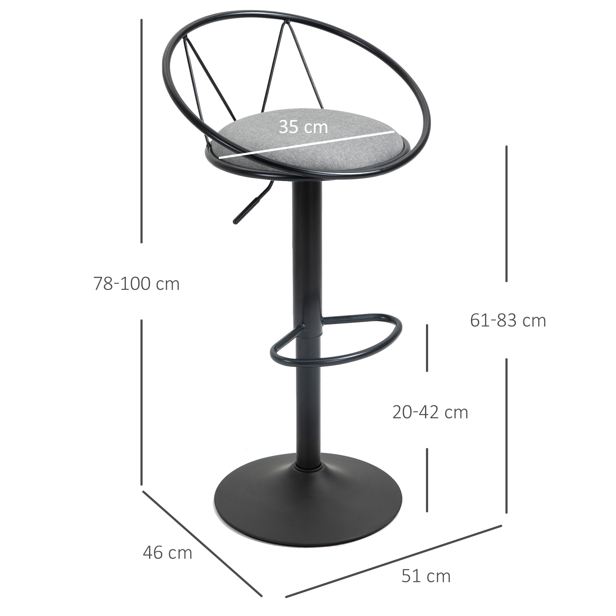 Lot de 2 tabourets de Bar Design néo-rétro réglable pivotant avec Repose-Pied métal Noir Lin Gris