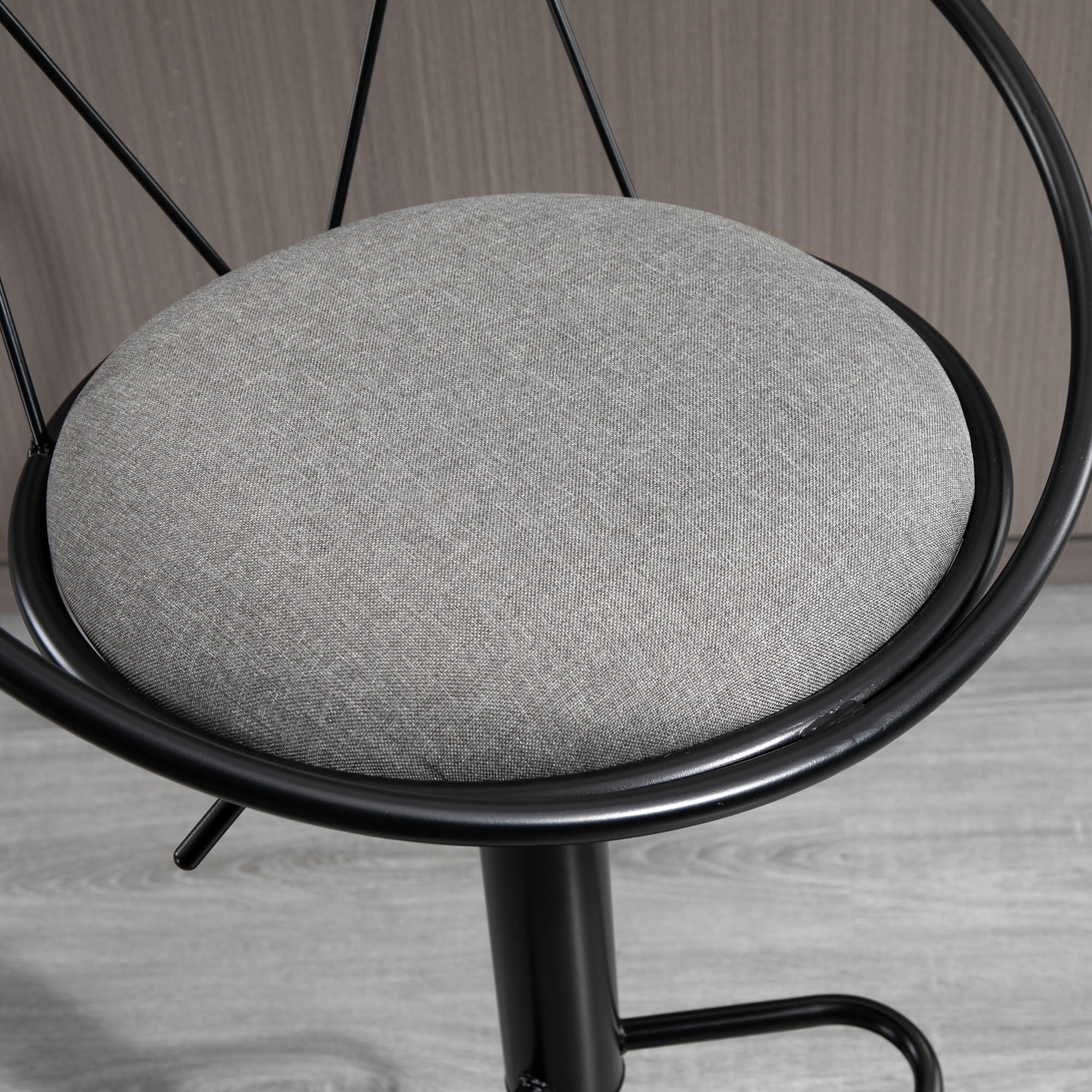 Lot de 2 tabourets de Bar Design néo-rétro réglable pivotant avec Repose-Pied métal Noir Lin Gris