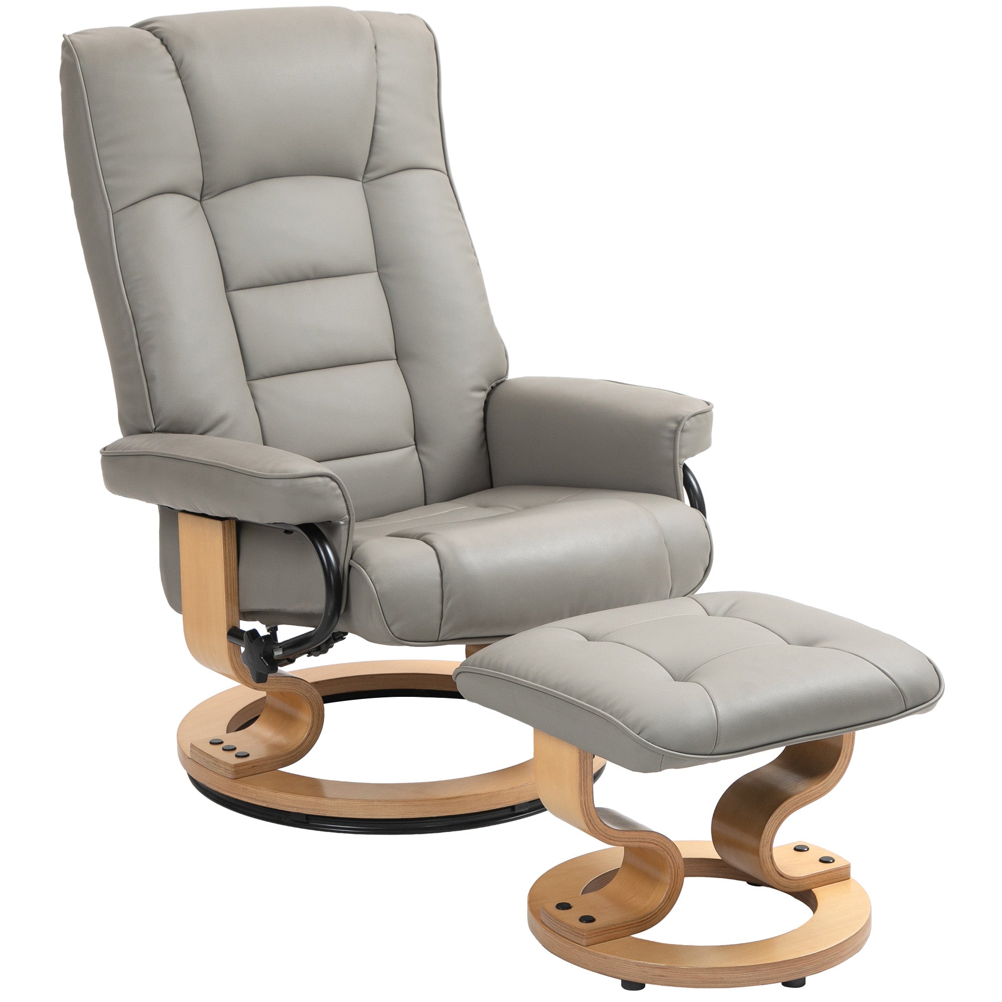 Fauteuil de relaxation inclinable avec repose-pied fauteuil relax de salon pivotant, cadre en bois revêtement synthétique 76 x 85 x 104 cm gris