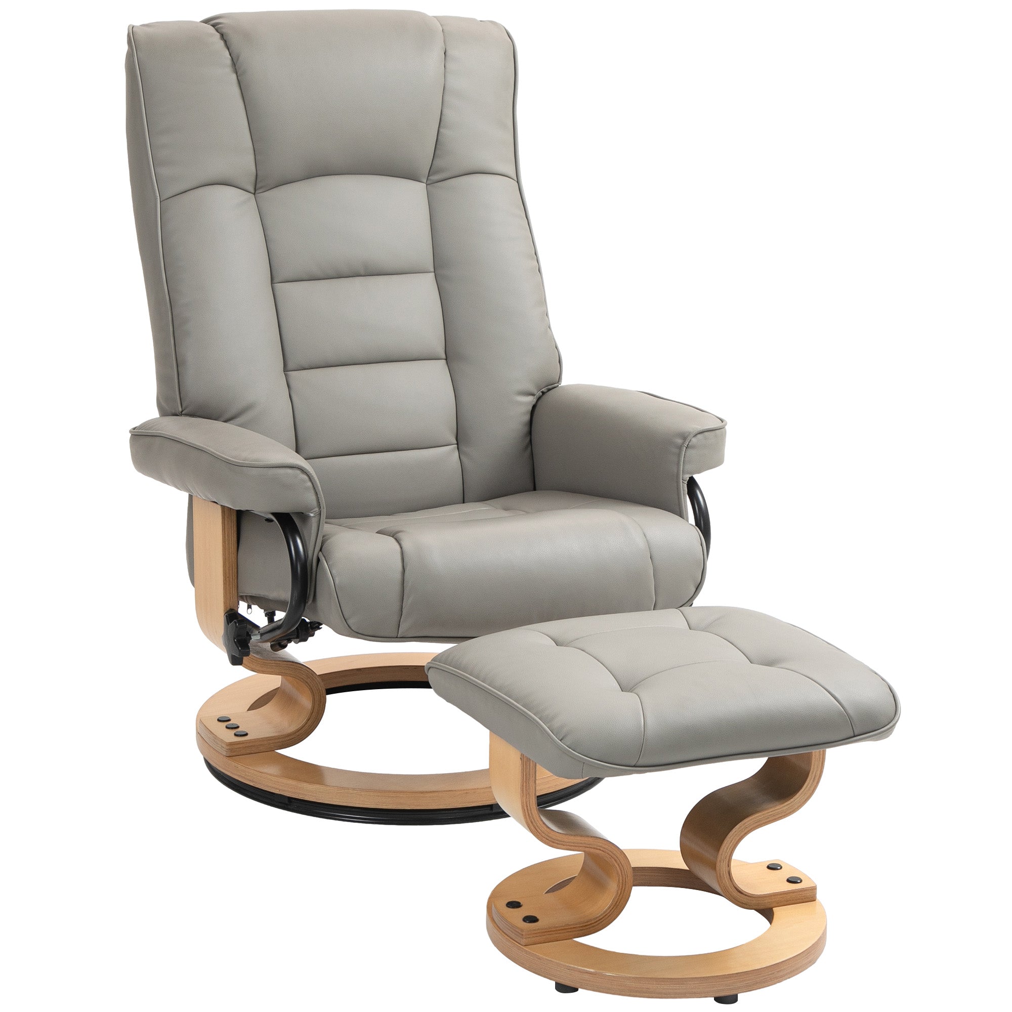 Fauteuil de relaxation inclinable avec repose-pied fauteuil relax de salon pivotant, cadre en bois revêtement synthétique 76 x 85 x 104 cm gris