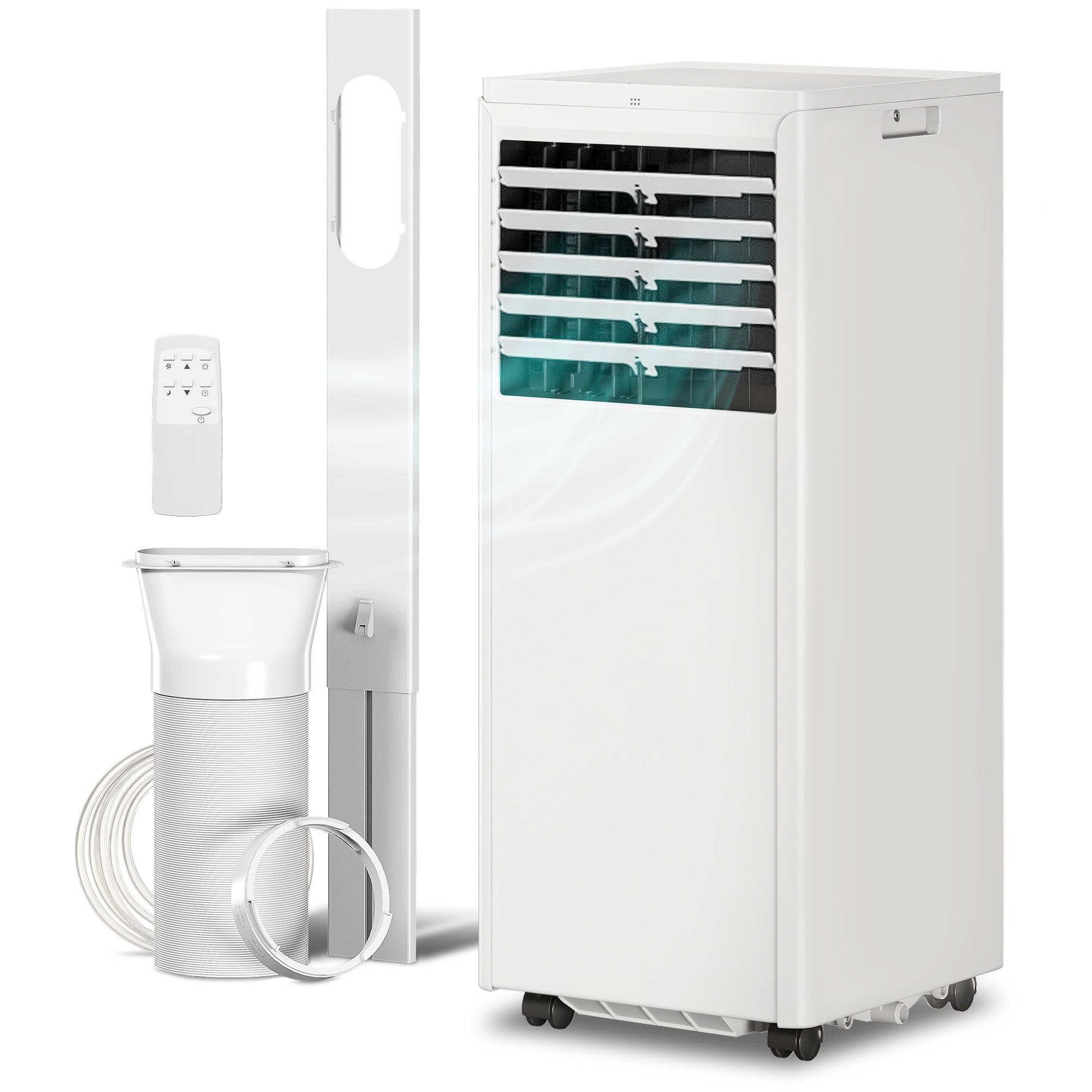 Climatiseur mobile 7000 BTU, climatiseur portable 4 en 1, refroidissement, déshumidificateur, ventilateur, mode nuit, télécommande, minuteur 24H, 2 Vitesses, pour pièces 30 m², classe A