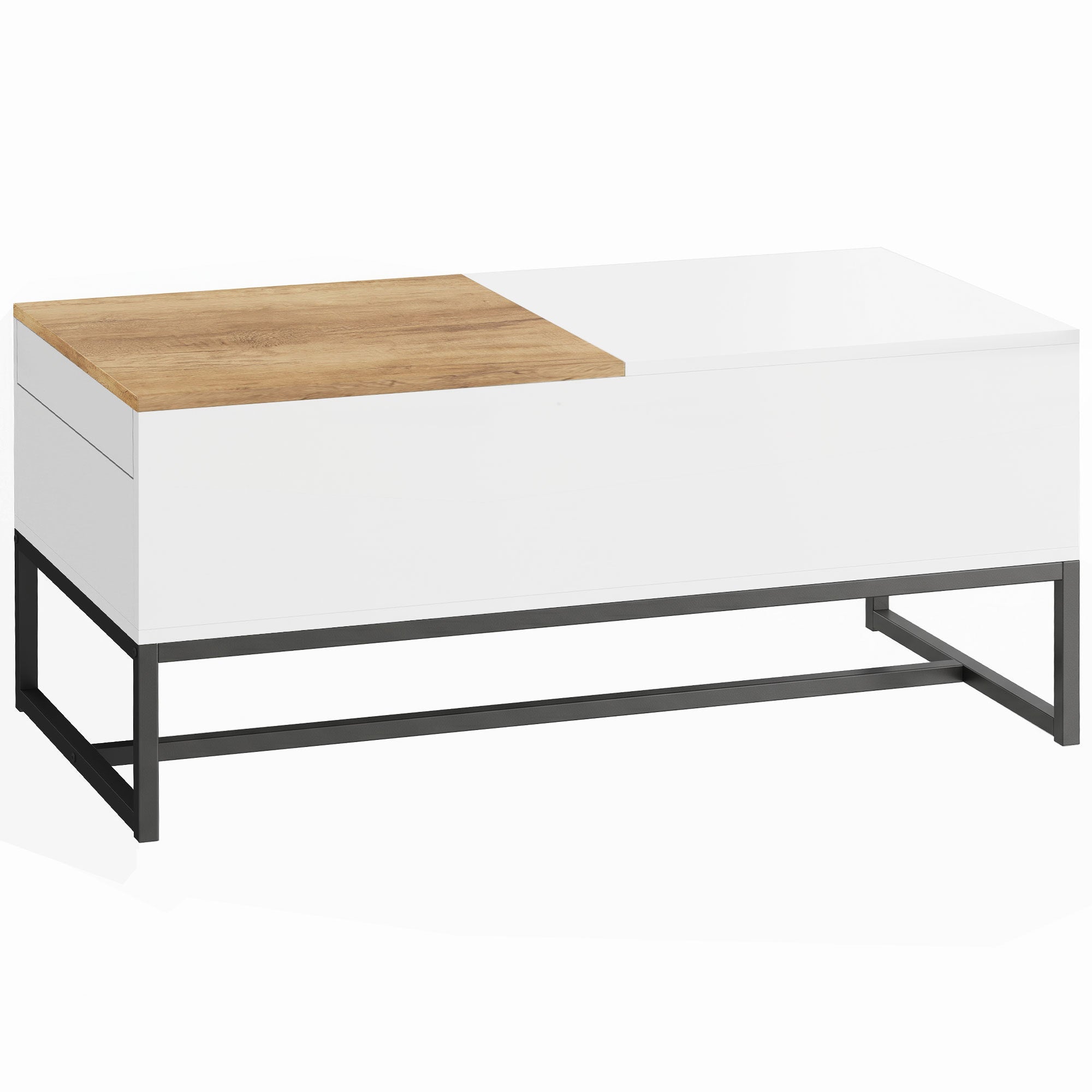 Table Basse Extensible avec Plateau Coulissant, Table de Salon avec Rangement Caché et Pieds en Acier, Style Moderne, pour Chambre, Séjour et Bureau, 100 x 50 x 45 cm, Blanc