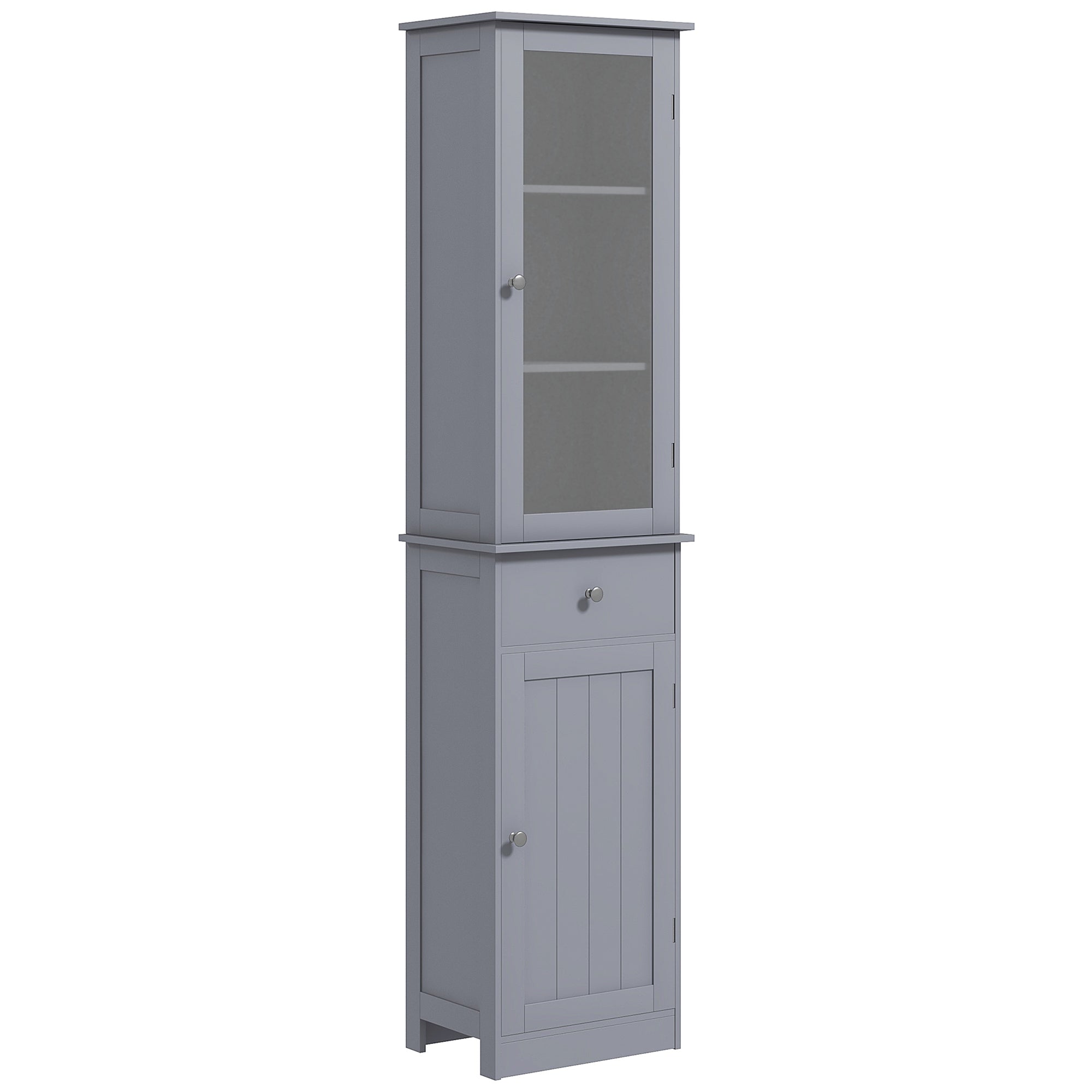 Meuble Colonne de Salle de Bain Placard Porte Acrylique 2 étagères Placard Porte 1 étagère tiroir MDF Gris