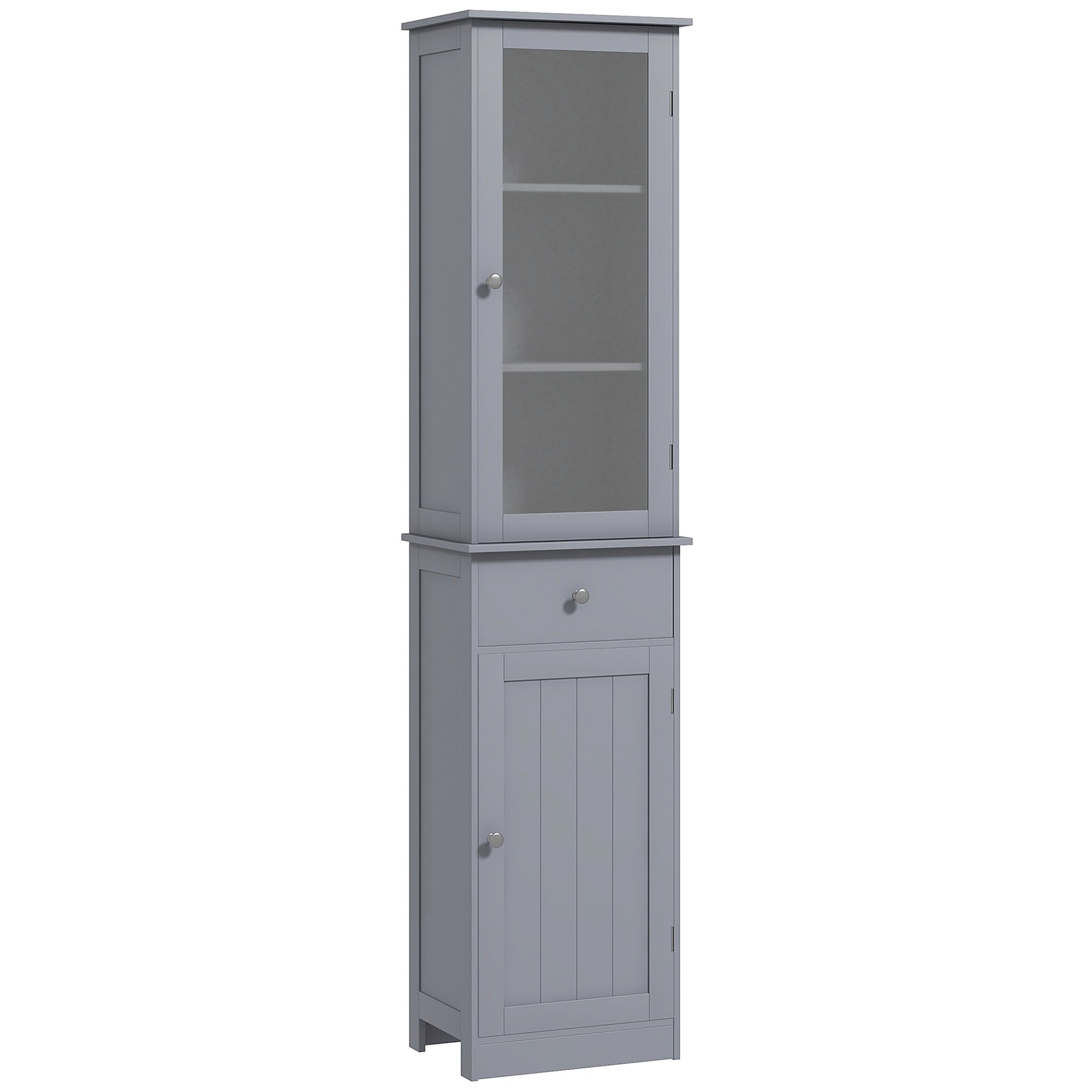 Meuble Colonne de Salle de Bain Placard Porte Acrylique 2 étagères Placard Porte 1 étagère tiroir MDF Gris