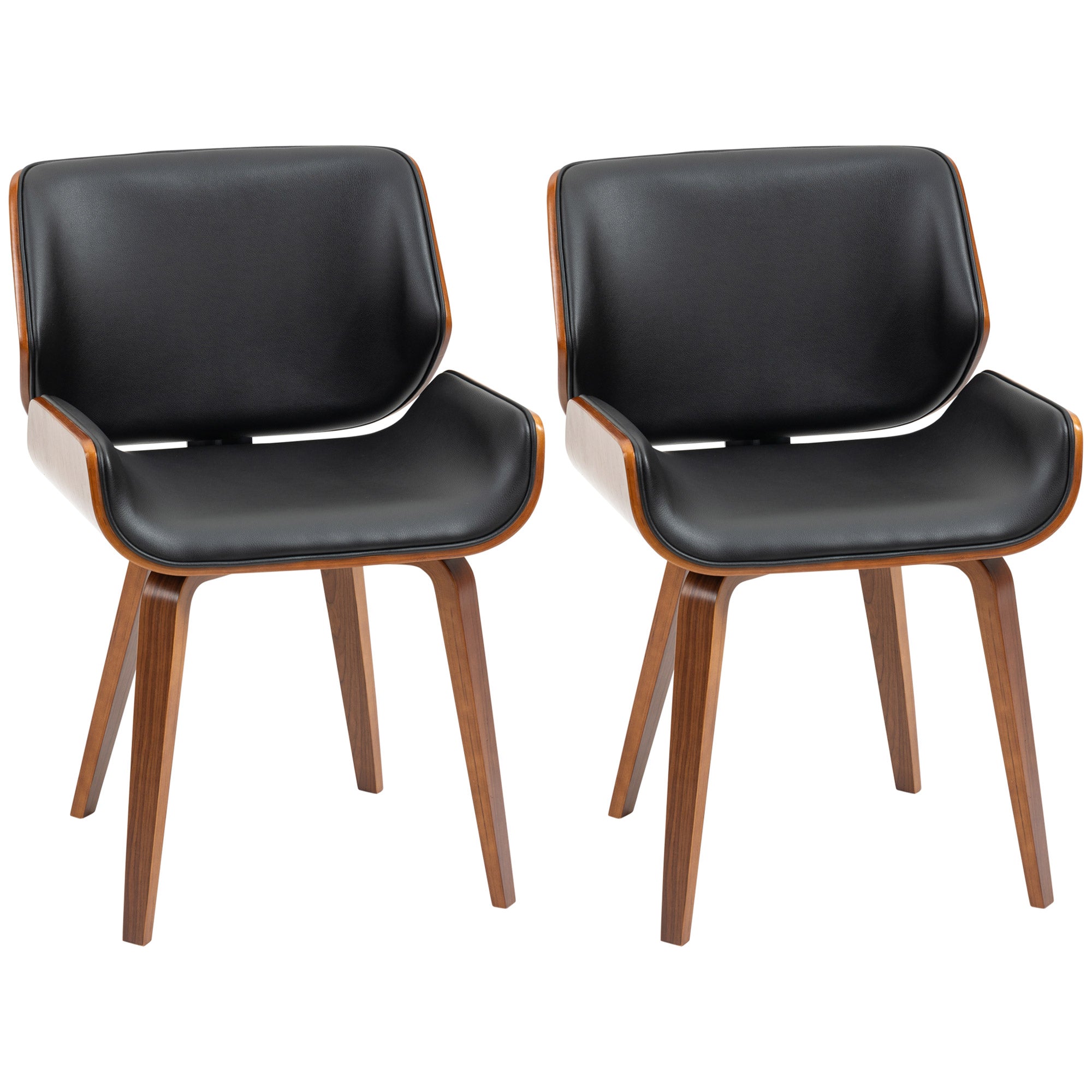 Lot de 2 chaises de salle à manger style vintage assise revêtement synthétique noir et pieds en bois