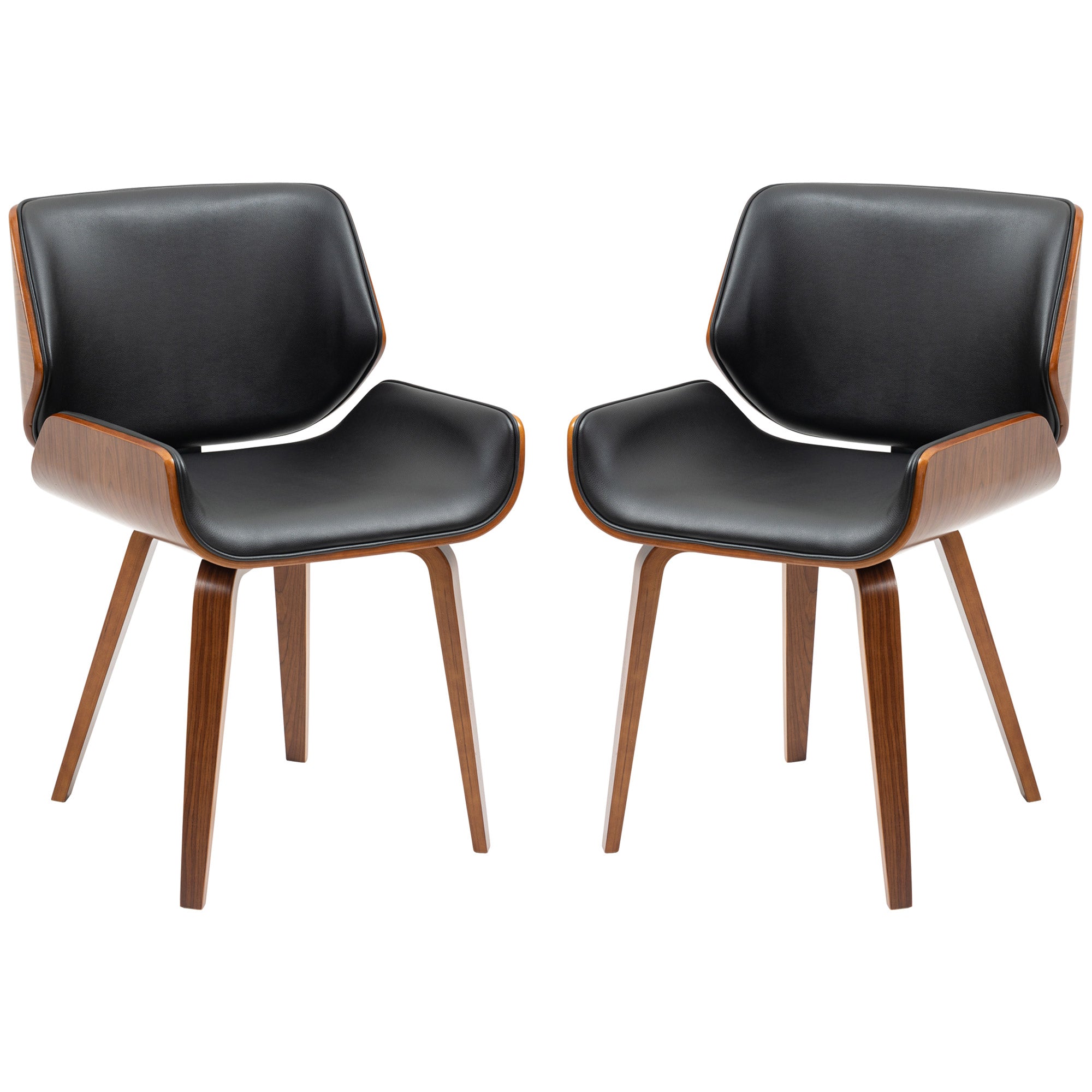 Lot de 2 chaises de salle à manger style vintage assise revêtement synthétique noir et pieds en bois