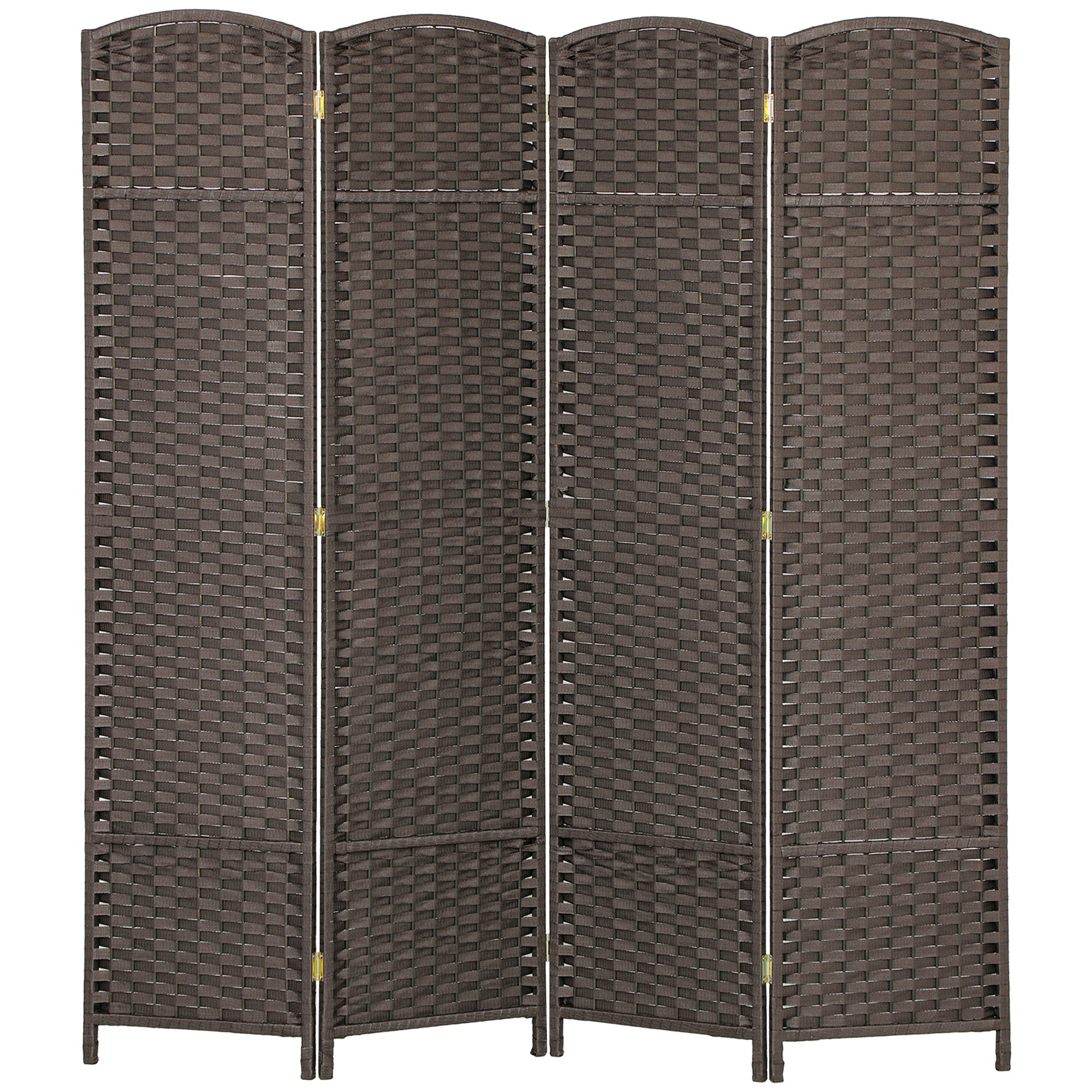 Paravent interieur en bois 4 panneaux 160 x 170 cm séparateur de pièce pliable avec finition tissée, closion de séparation pour salon, chambre à coucher, maison, marron
