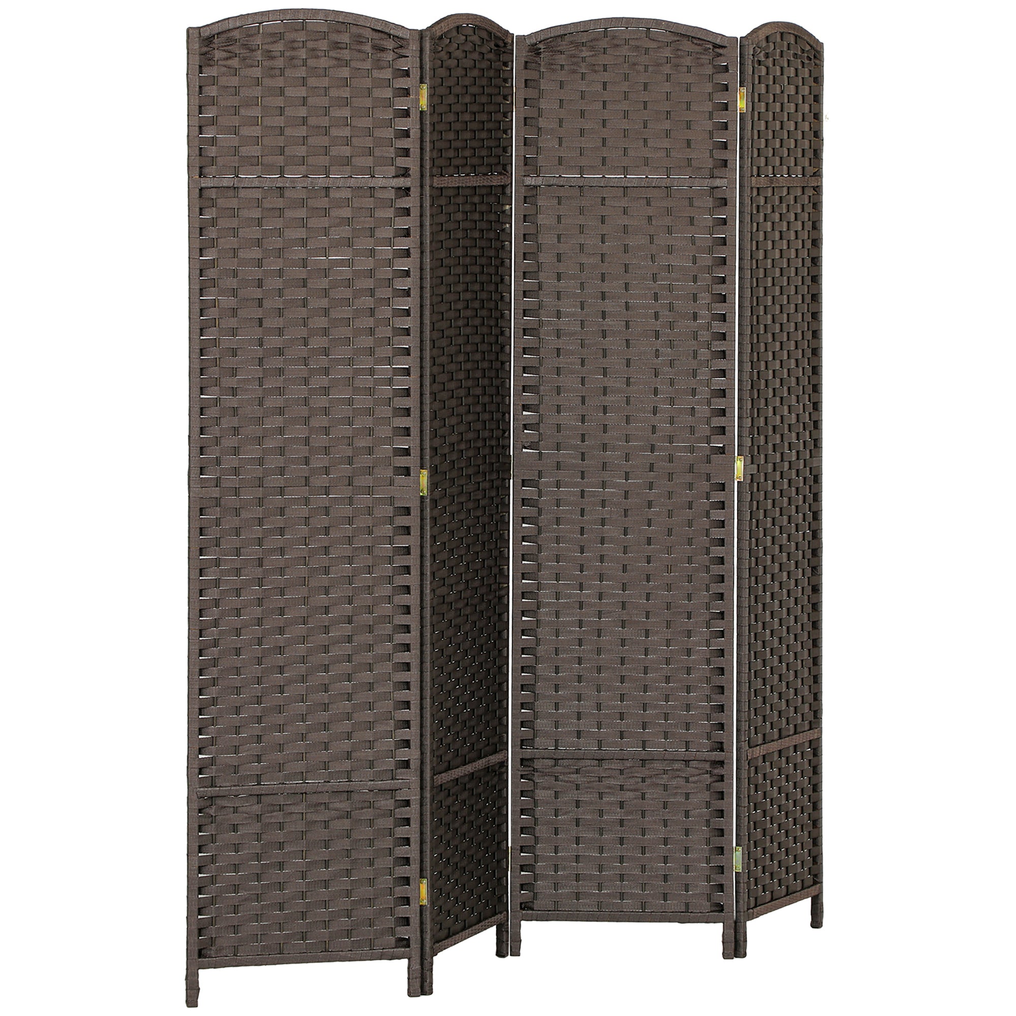 Paravent interieur en bois 4 panneaux 160 x 170 cm séparateur de pièce pliable avec finition tissée, closion de séparation pour salon, chambre à coucher, maison, marron