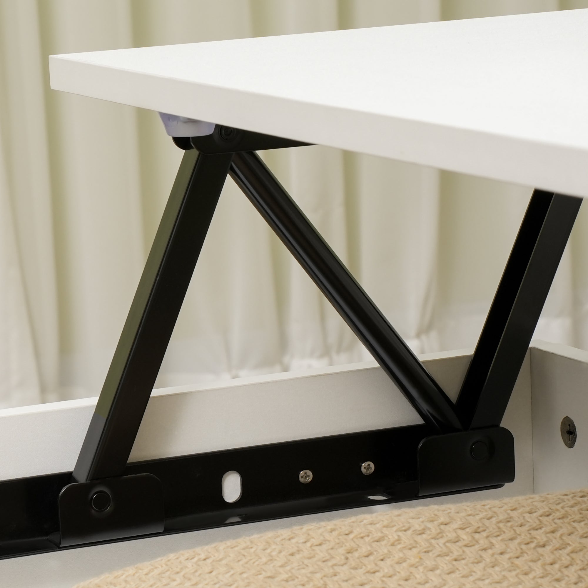 Table Basse relevable rectangulaire Table de Salon avec Plateau 1 tiroir et Coffre en Bois dim. 100L x 50l x 49H cm Blanc