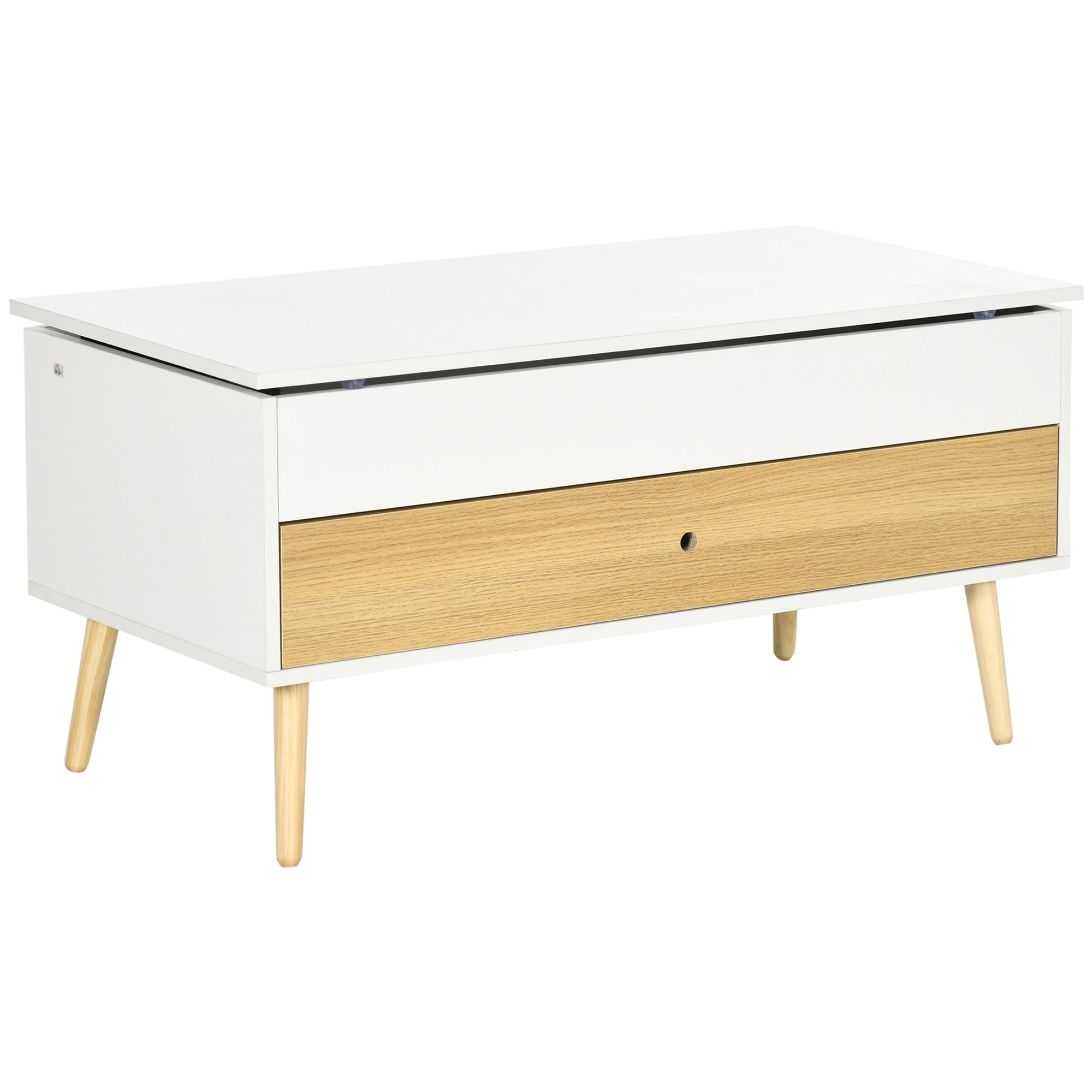 Table Basse relevable rectangulaire Table de Salon avec Plateau 1 tiroir et Coffre en Bois dim. 100L x 50l x 49H cm Blanc