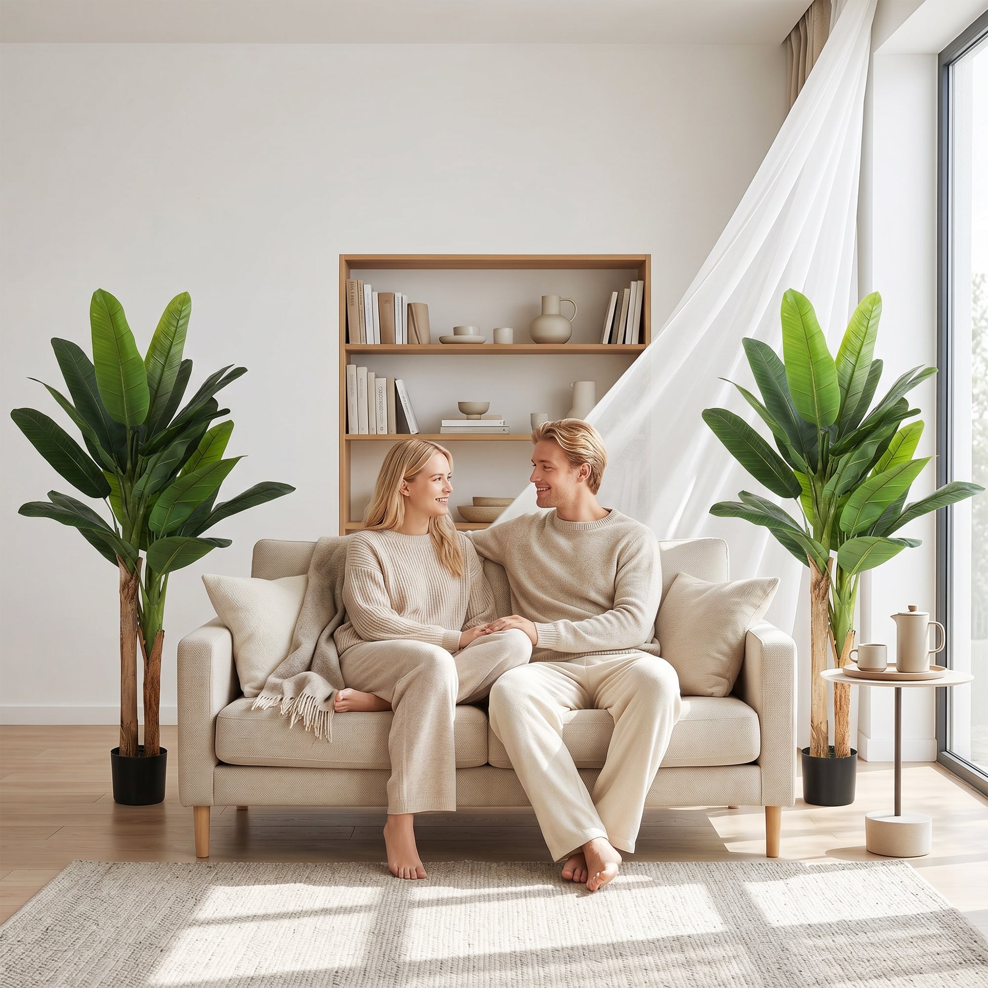 Lot de 2 plantes artificielles intérieurs 150 cm bananier arbre artificiel en pot avec des feuilles réalistes, fausse plante vert décoration pour maison, bureau, salon, chambre