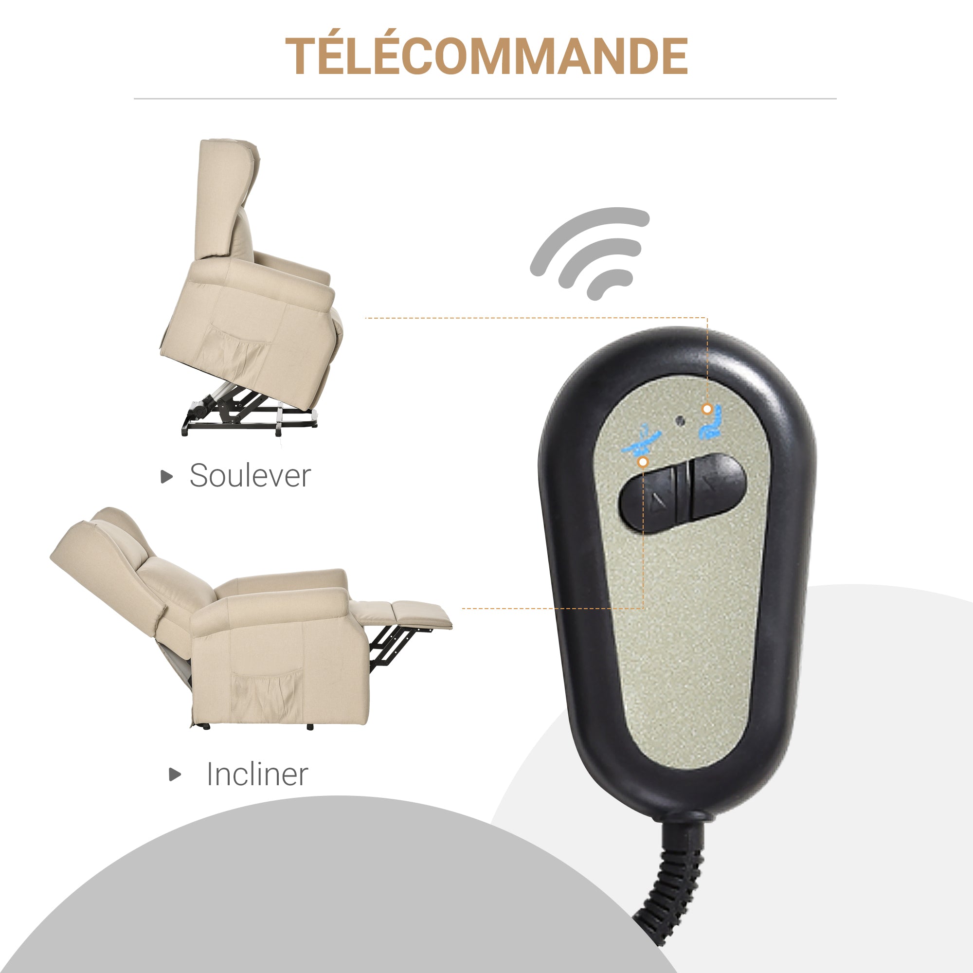Fauteuil releveur inclinable avec Repose-Pied Fauteuil Relax Électrique de Relaxation électrique Ajustable avec Télécommande et Poche latérale de Rangement Lin Crème