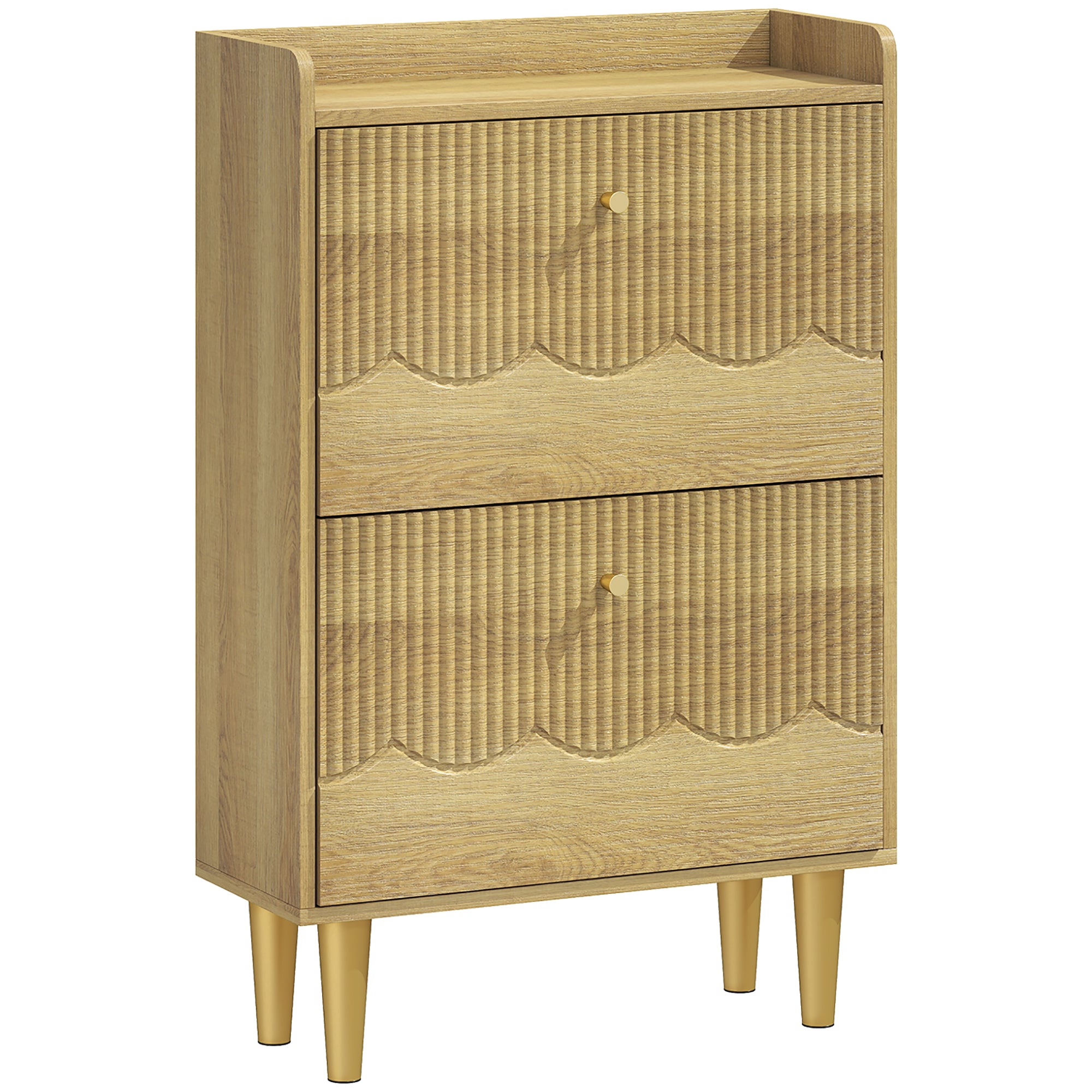 Meuble à chaussures 12 paires, armoire à chaussures étroite, 2 tiroirs rabattables, étagères réglables et plateau supérieur, pour couloir et entrée, 60 x 24 x 92 cm, chêne