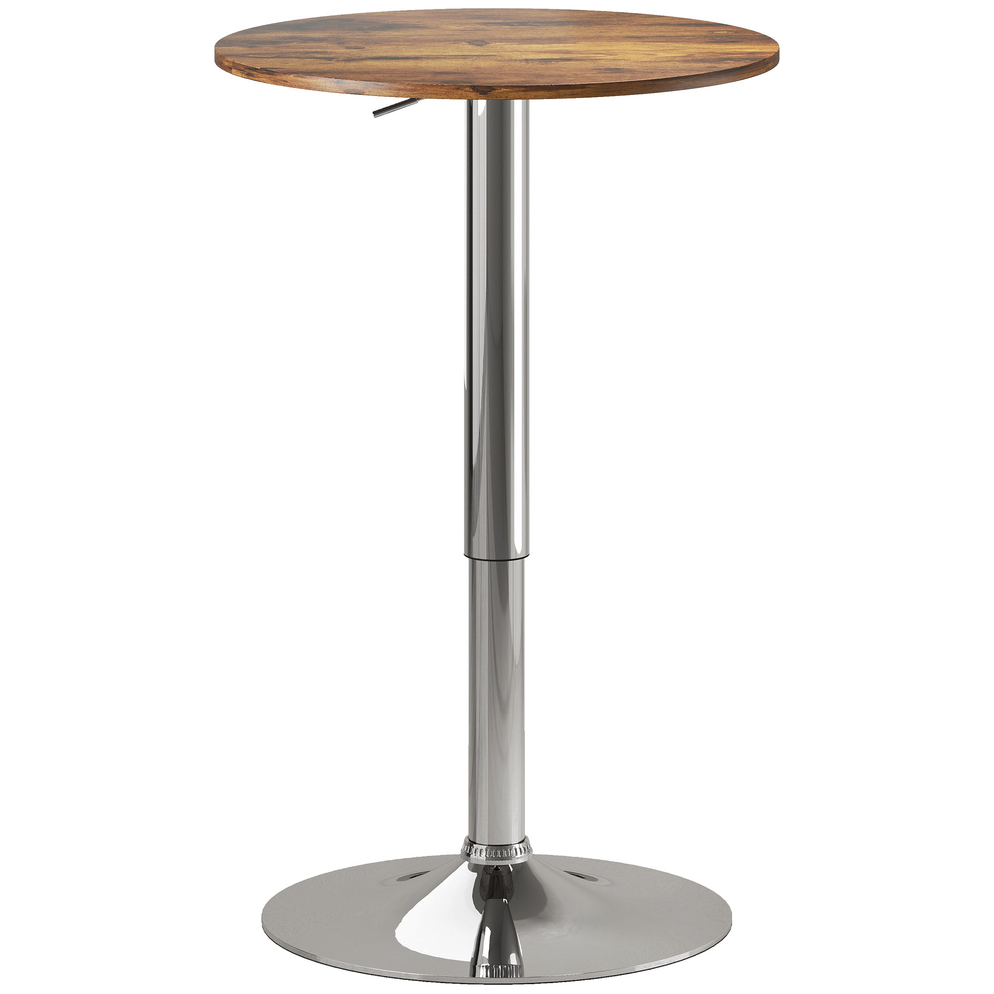 Table de Bar Table Bistro Mange-debout Chic Style Contemporain Hauteur réglable 67-93 cm Ø 60 cm Plateau pivotant 360° métal chromé marron