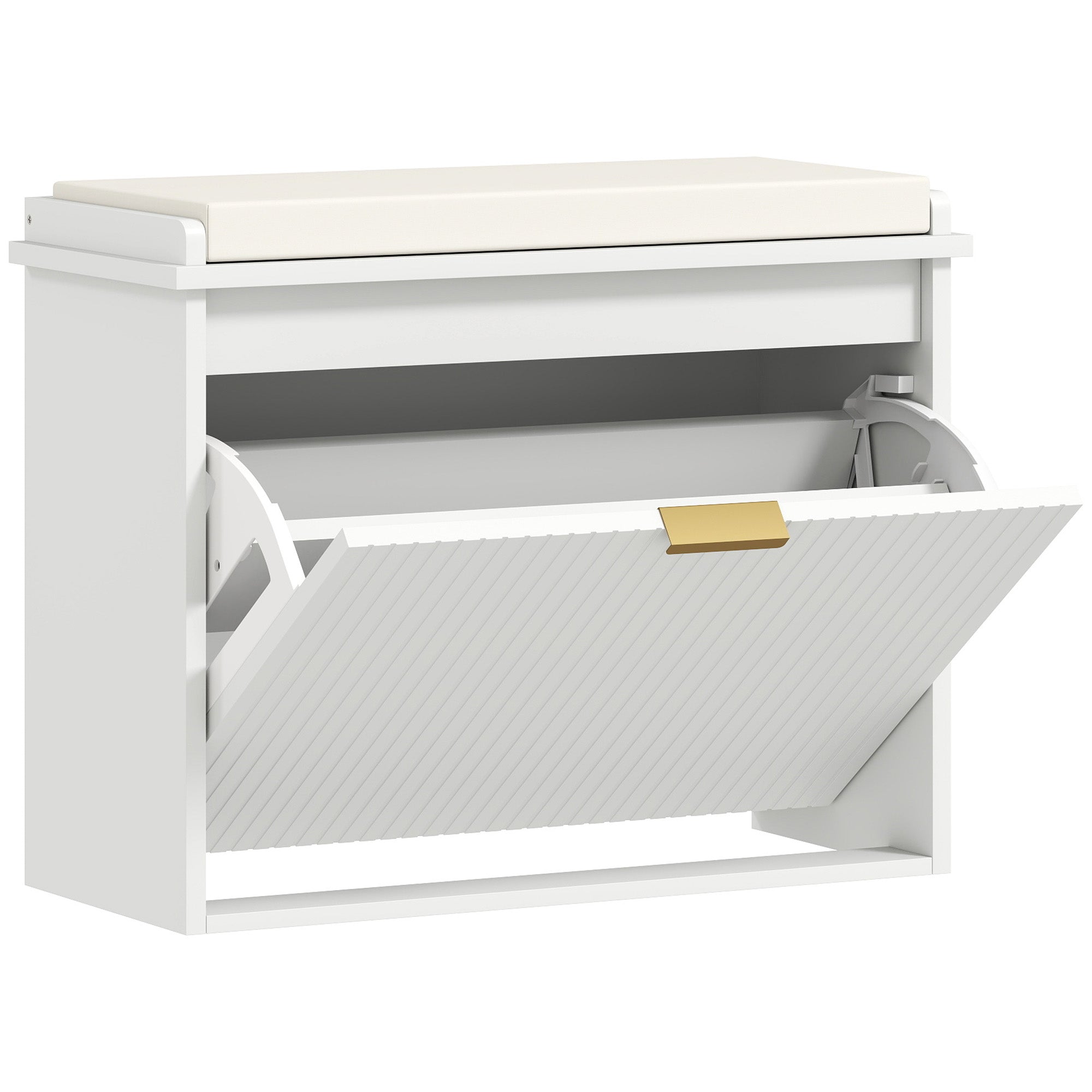 Banc à chaussures meuble à chaussures avec coussin d'assise rembourré et tiroir rabattable, banc d'entrée pour couloir, chambre, charge 120 KG, 62 x 26 x 47,5 cm, blanc