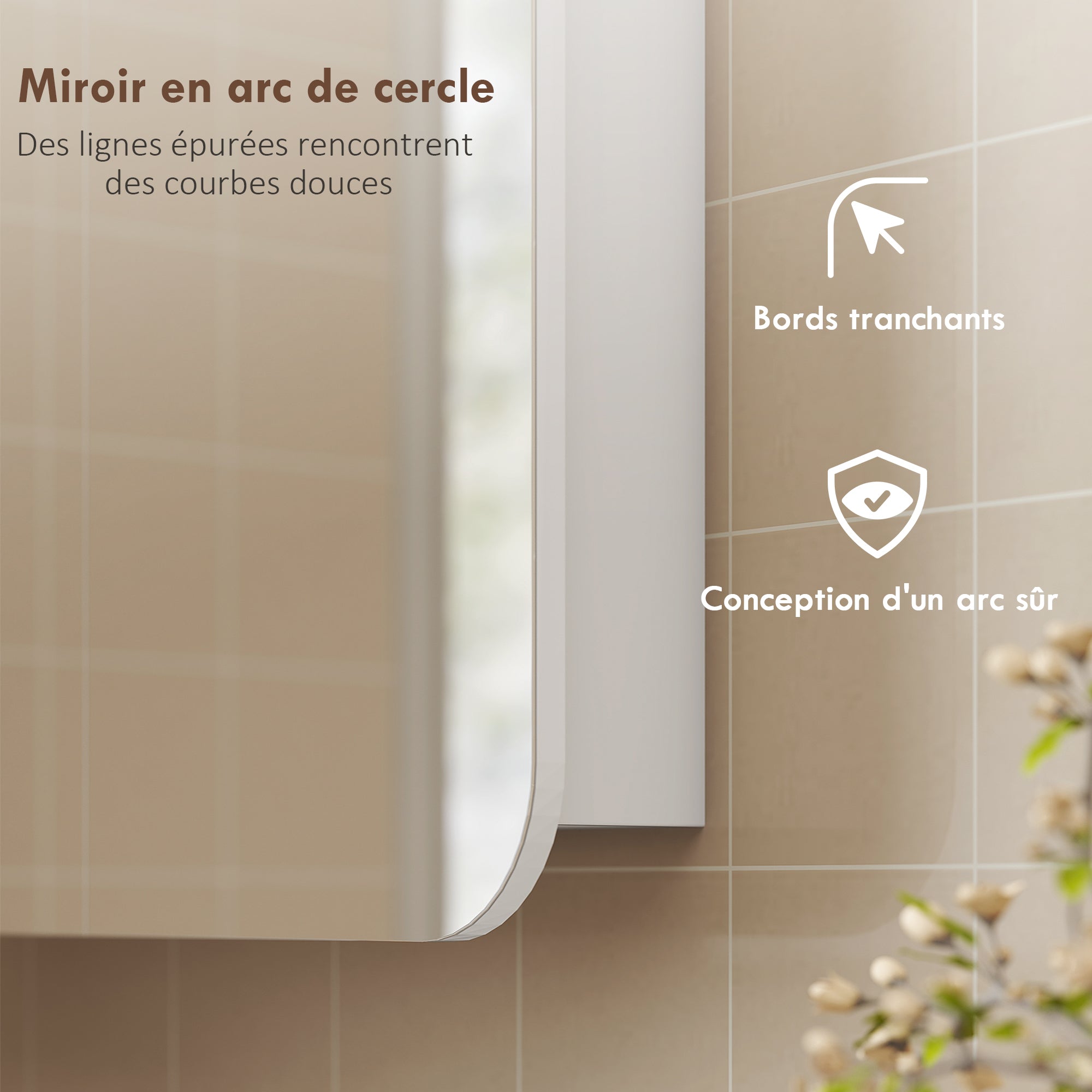 Armoire murale salle de bain avec miroir arqué 68 x 13 x 66 cm meuble salle de bain, armoire de toilette avec étagère réglable et 2 portes pour cuisine, buanderie, blanc