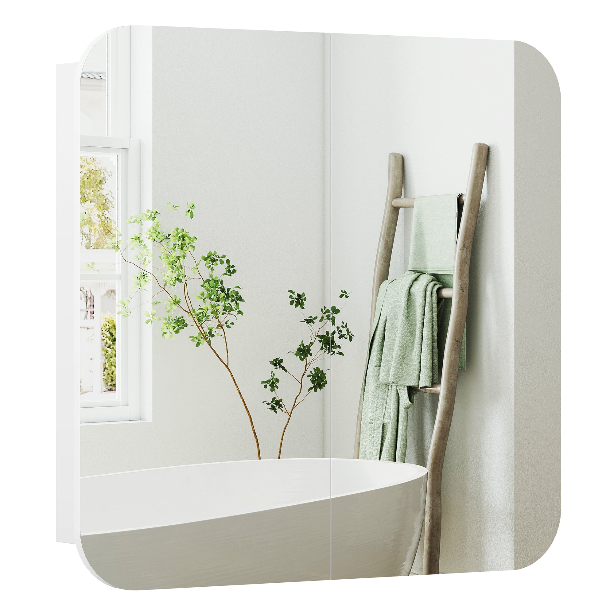 Armoire murale salle de bain avec miroir arqué 68 x 13 x 66 cm meuble salle de bain, armoire de toilette avec étagère réglable et 2 portes pour cuisine, buanderie, blanc