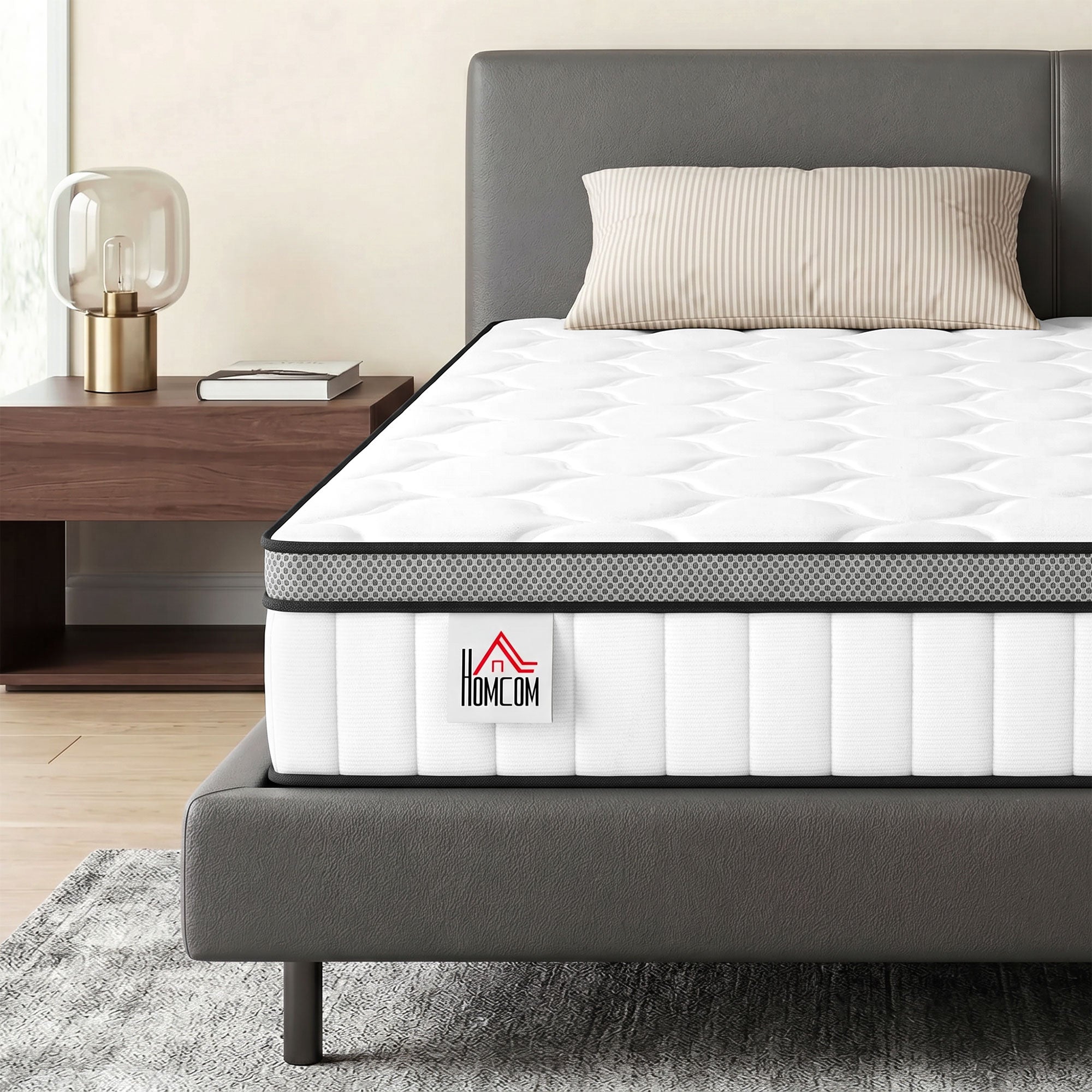 Matelas 140 x 190 cm, Matelas à Ressorts Ensachés, Mousse à Mémoire de Forme au Gel Rafraîchissant, 20 cm d'Épaisseur, Soutien en 7 Zones, Certifié Oeko-Tex, Fermeté Moyenne