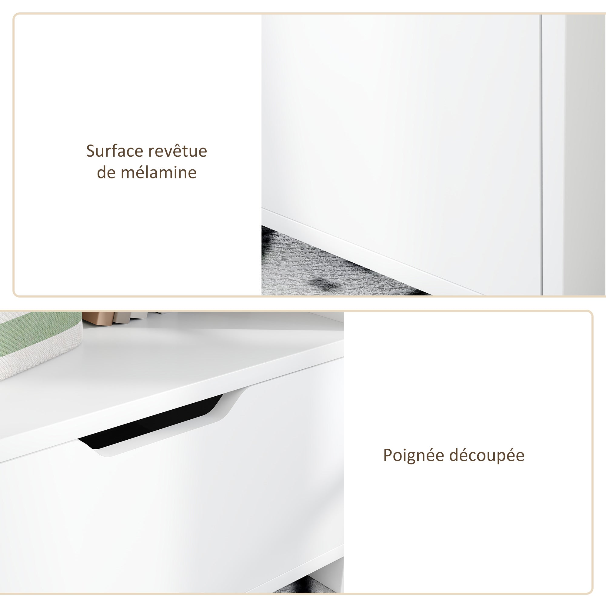 Table de chevet table de nuit avec tiroir, niche et étagères de rangement effet bois - 45 x 35 x 73 cm blanc