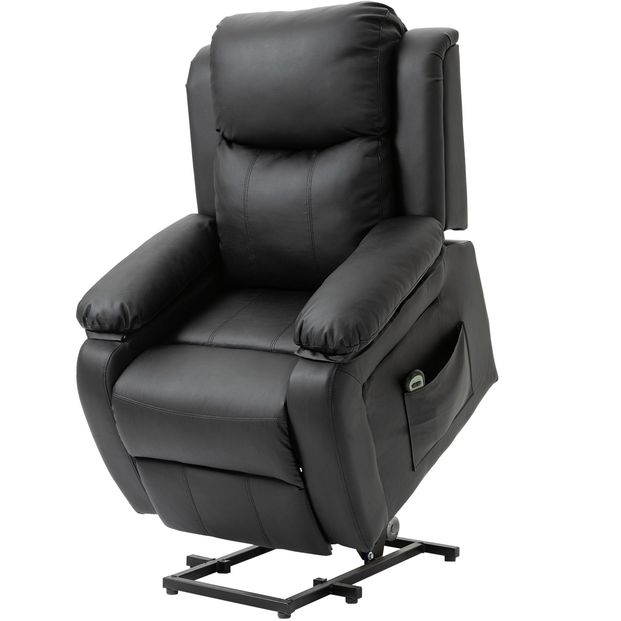 Fauteuil releveur électrique, fauteuil relax électrique avec repose-pied, dossier inclinable, télécommande et poches latérales, revêtement en PU, pour personnes âgées, noir