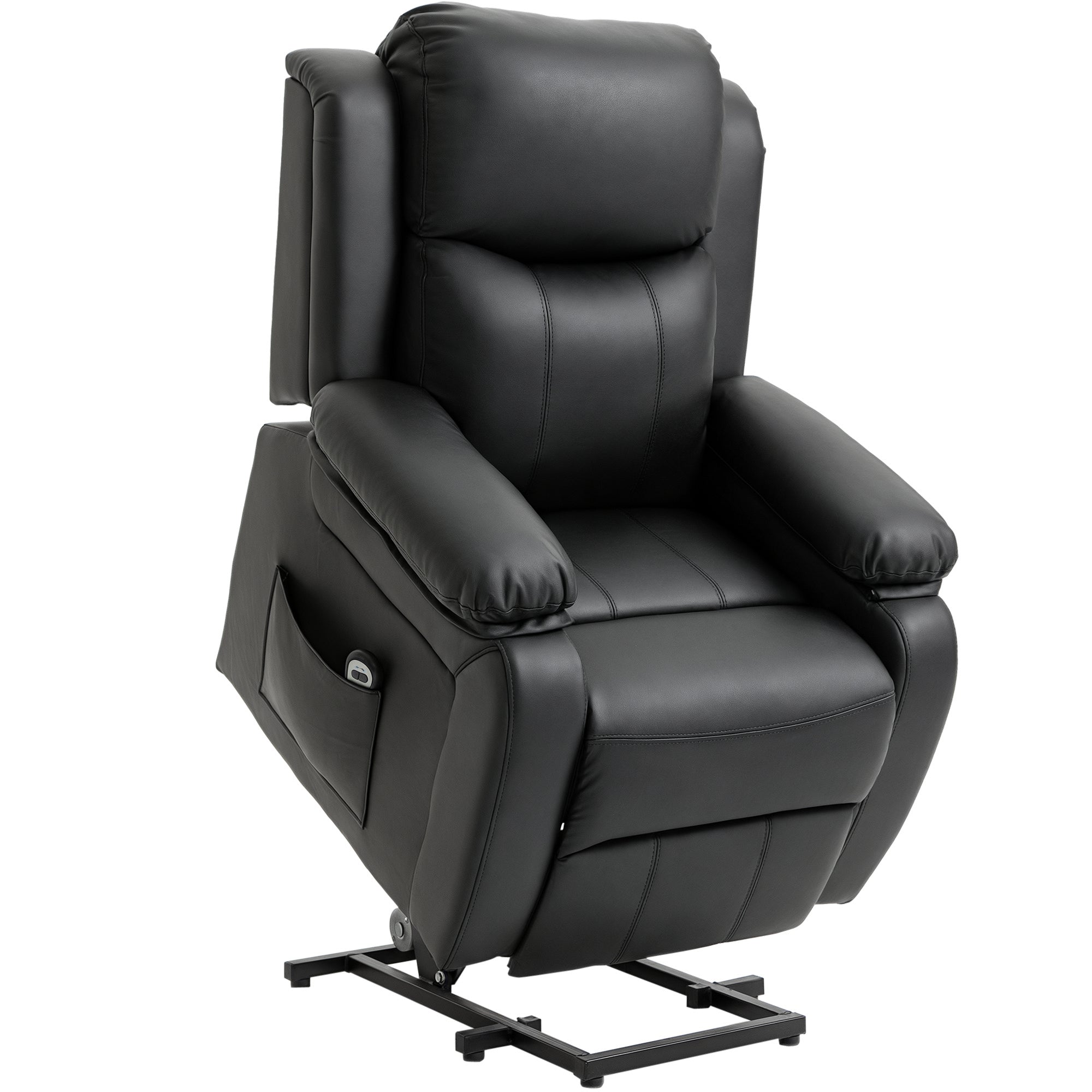 Fauteuil releveur électrique, fauteuil relax électrique avec repose-pied, dossier inclinable, télécommande et poches latérales, revêtement en PU, pour personnes âgées, noir