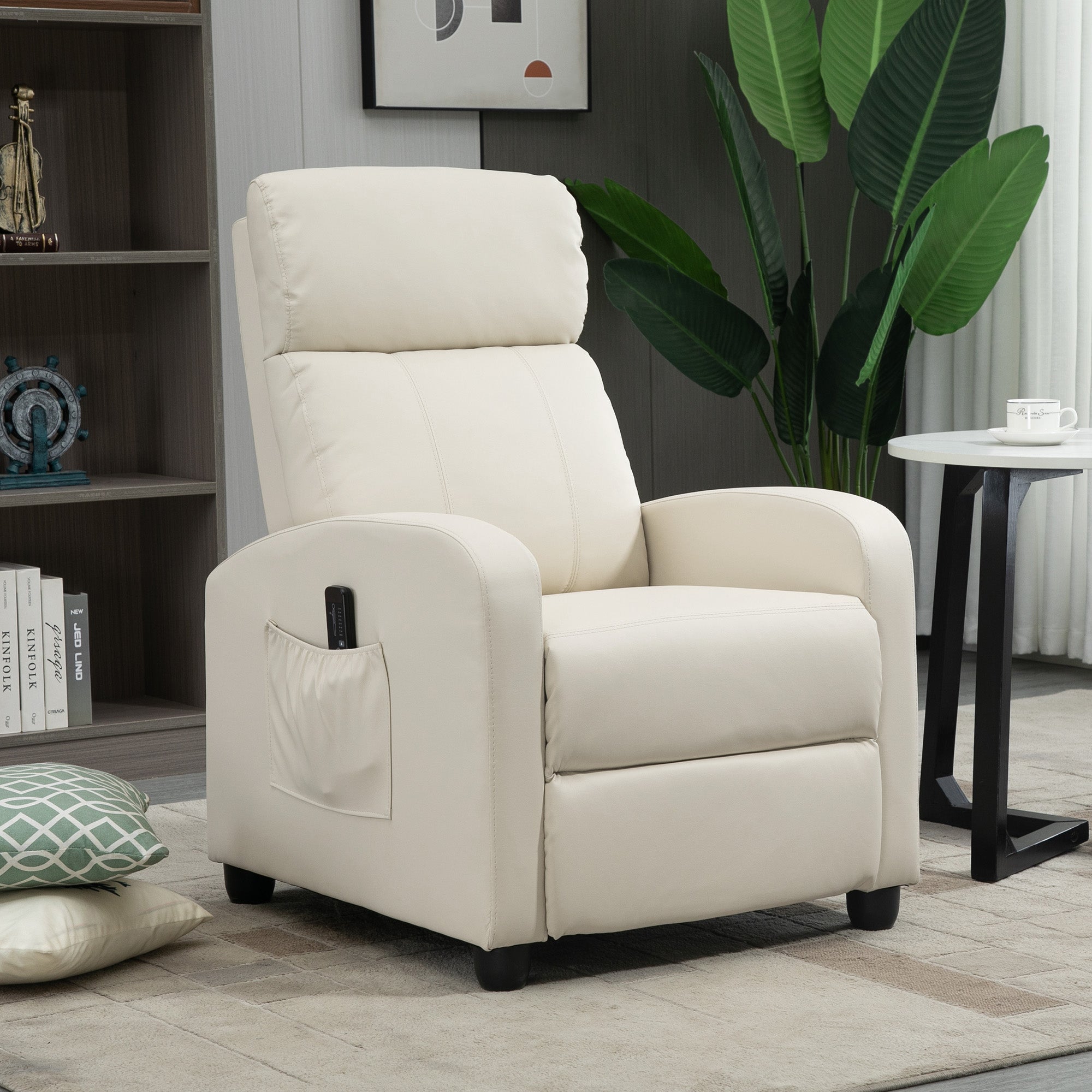 Fauteuil de Relaxation et Massage électrique avec Inclinaison Manuelle Dossier Repose-Pied réglable revêtement synthétique Crème