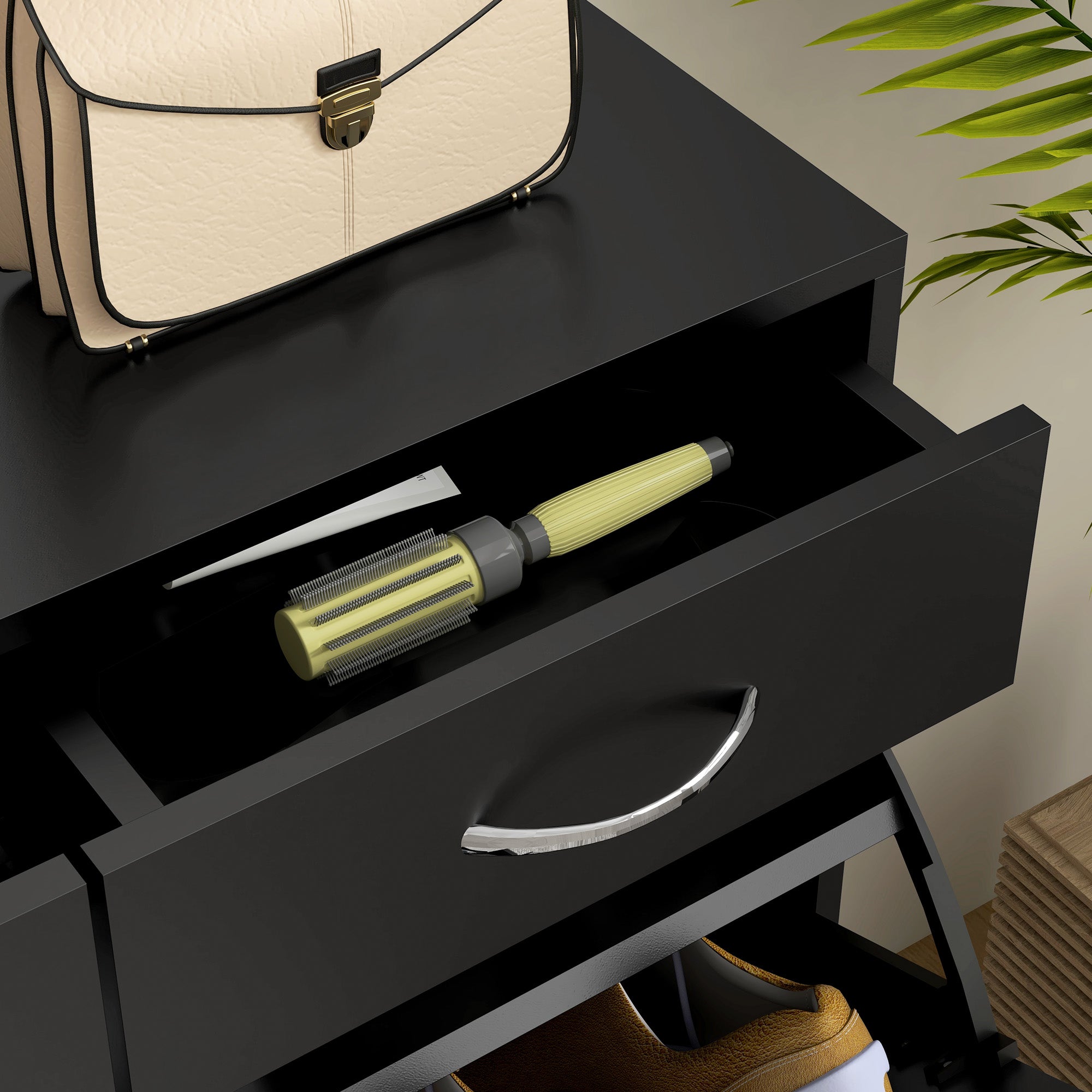 Meuble à chaussures armoire à chaussures - 2 tiroirs et 2 portes abattantes avec étagère réglable - 80 x 30 x 91,5 cm - poignées en aluminium, noir