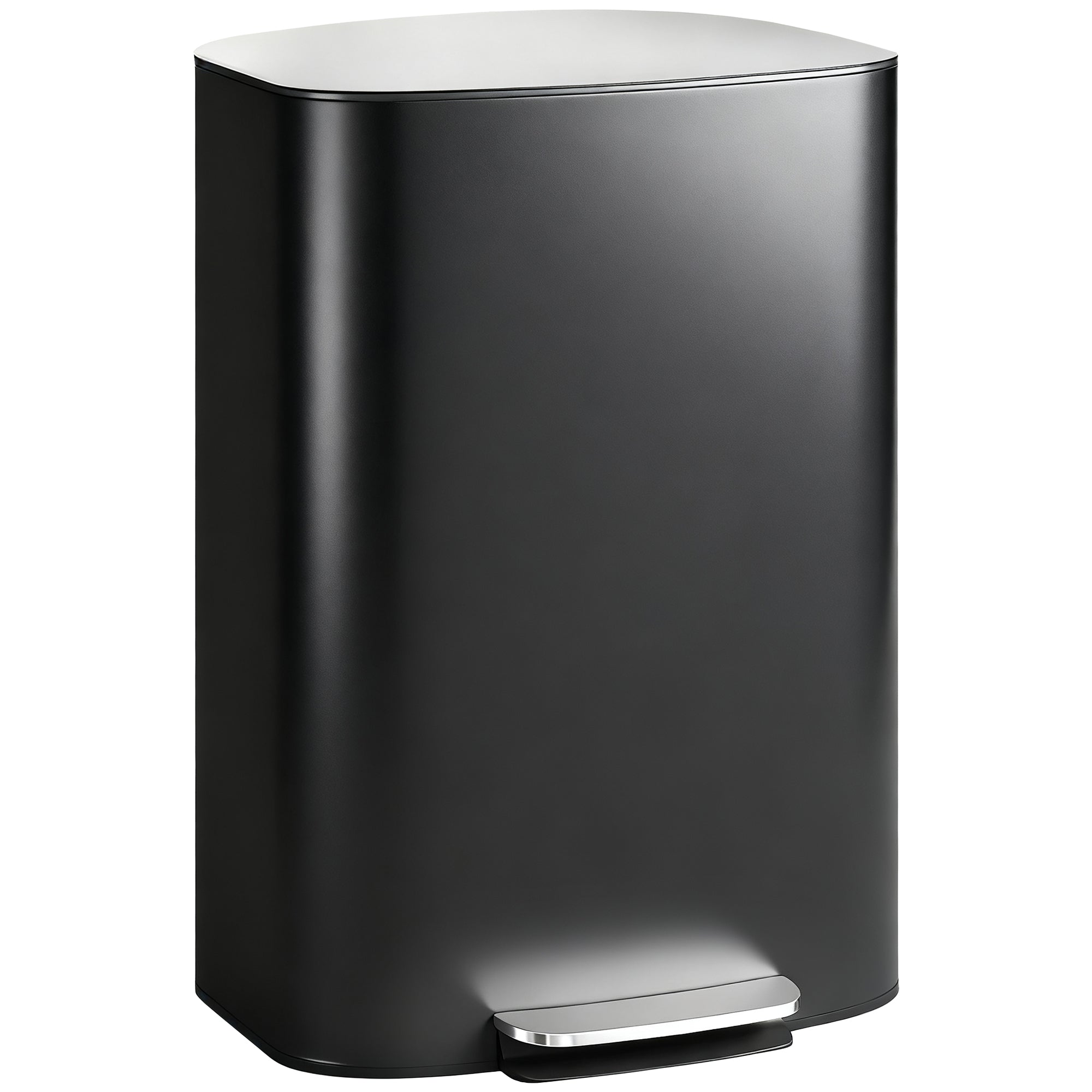 Poubelle de cuisine 50 L à pédale avec fonction maintien ouvert, couvercle à fermeture douce, pédale, poubelle en acier inoxydable, noir, 45,1 x 36,5 x 62,6 cm