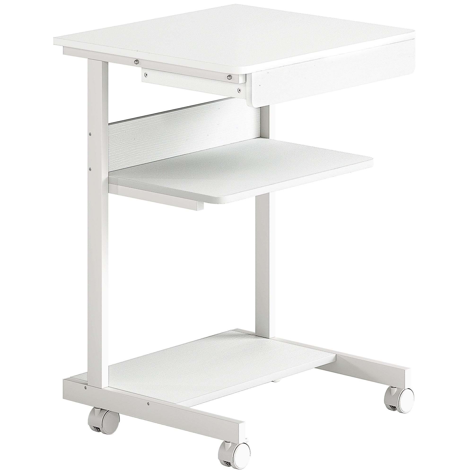 Bureau d'ordinateur sur roues, bureau avec rangement 56 x 51 cm avec tiroir, compartiment et support CPU, table informatique pour étudier pour petits espaces chambre, blanc