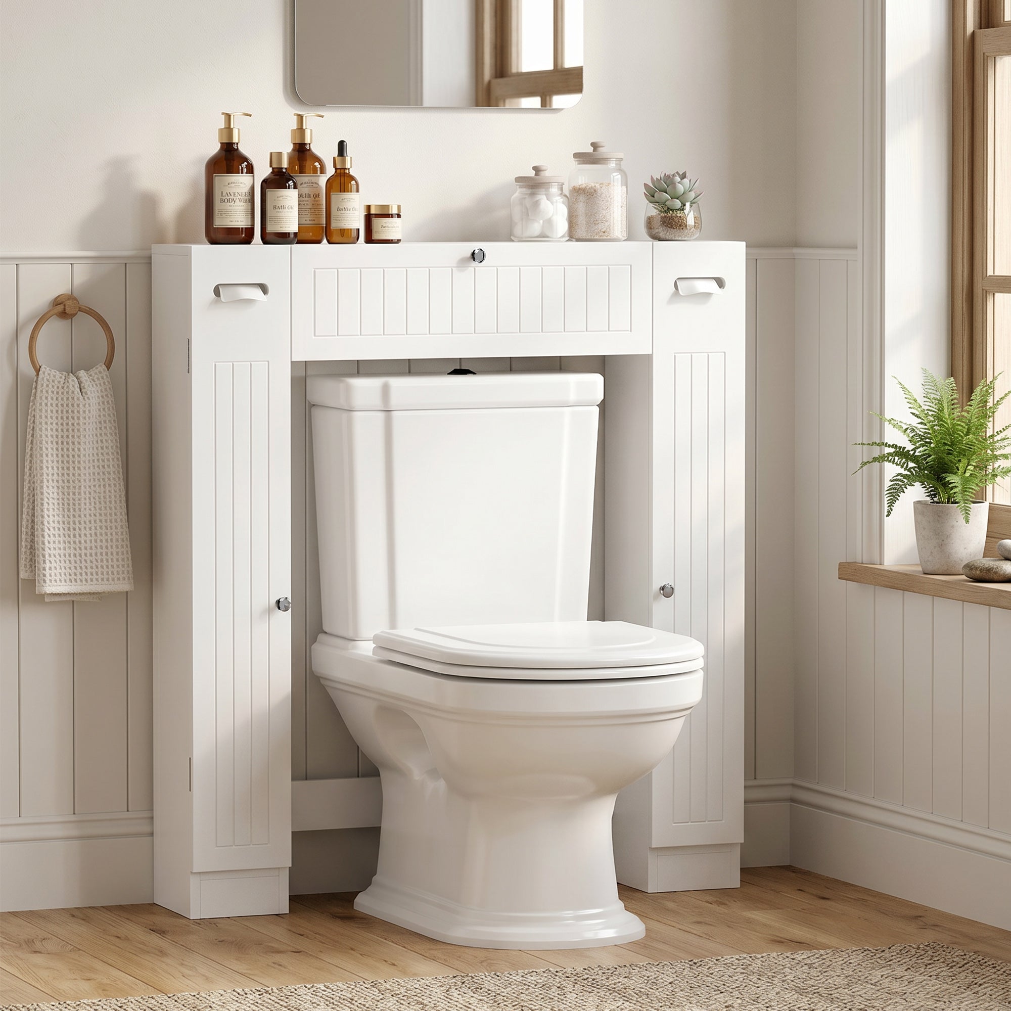 Meuble WC dessus de toilette, armoire au-dessus des toilettes avec 2 placards, tiroir basculant, porte-papier et étagères réglables, 88 x 18 x 98 cm, blanc