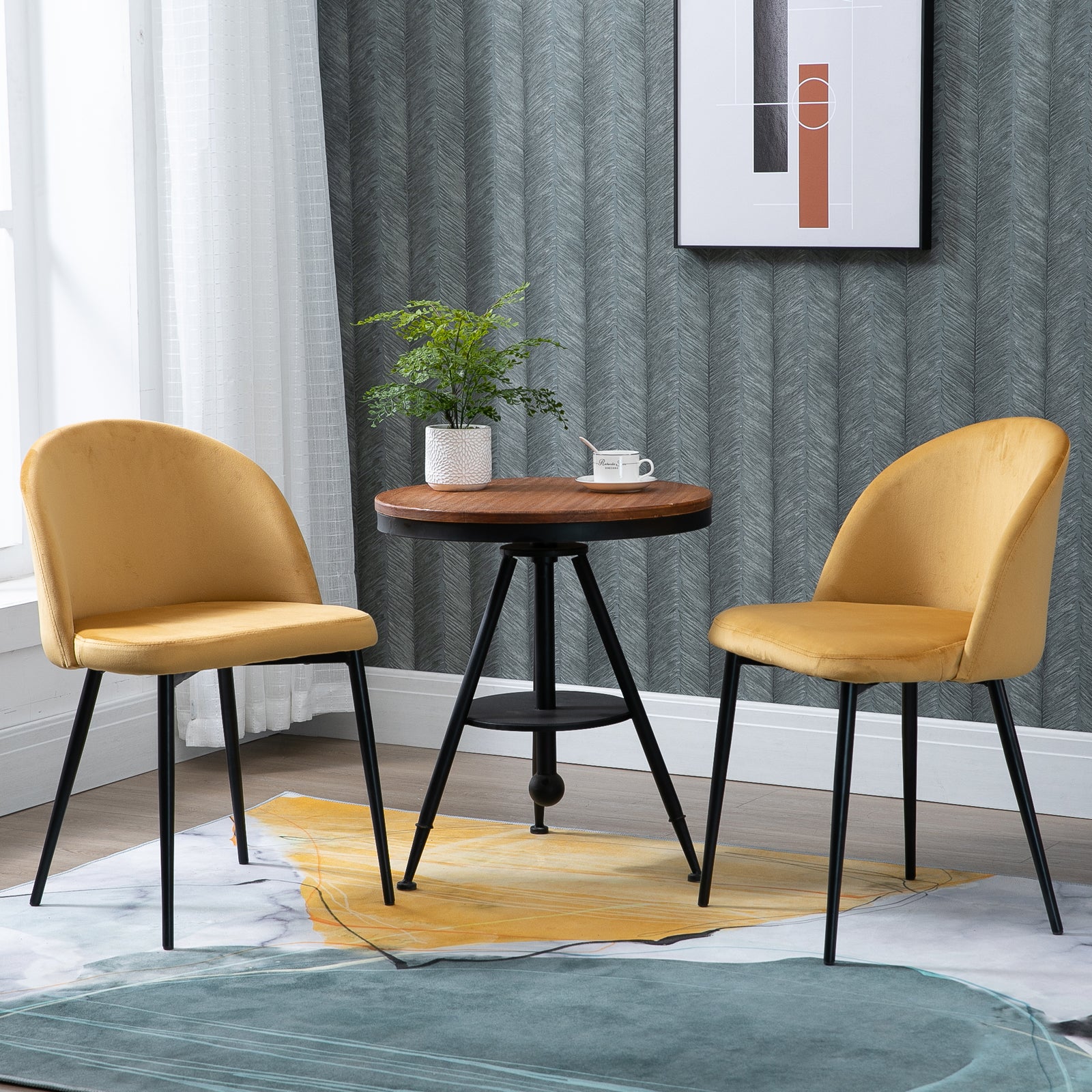 Lot de 2 chaises salle à manger chaise de cuisine scandinave chaise en velours rembourrée avec pieds effilés en métal, pour salon, salle à manger, jaune
