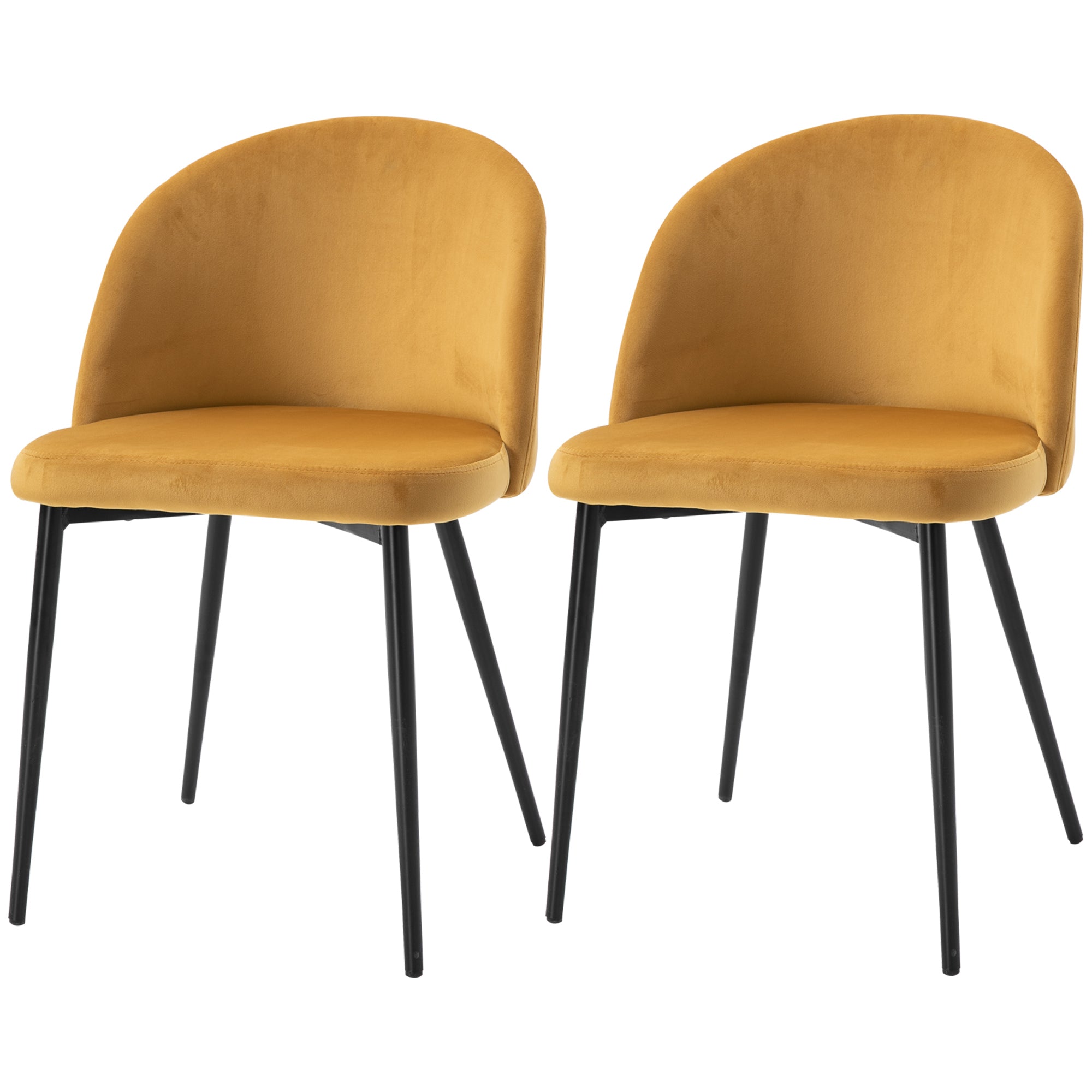 Lot de 2 chaises salle à manger chaise de cuisine scandinave chaise en velours rembourrée avec pieds effilés en métal, pour salon, salle à manger, jaune