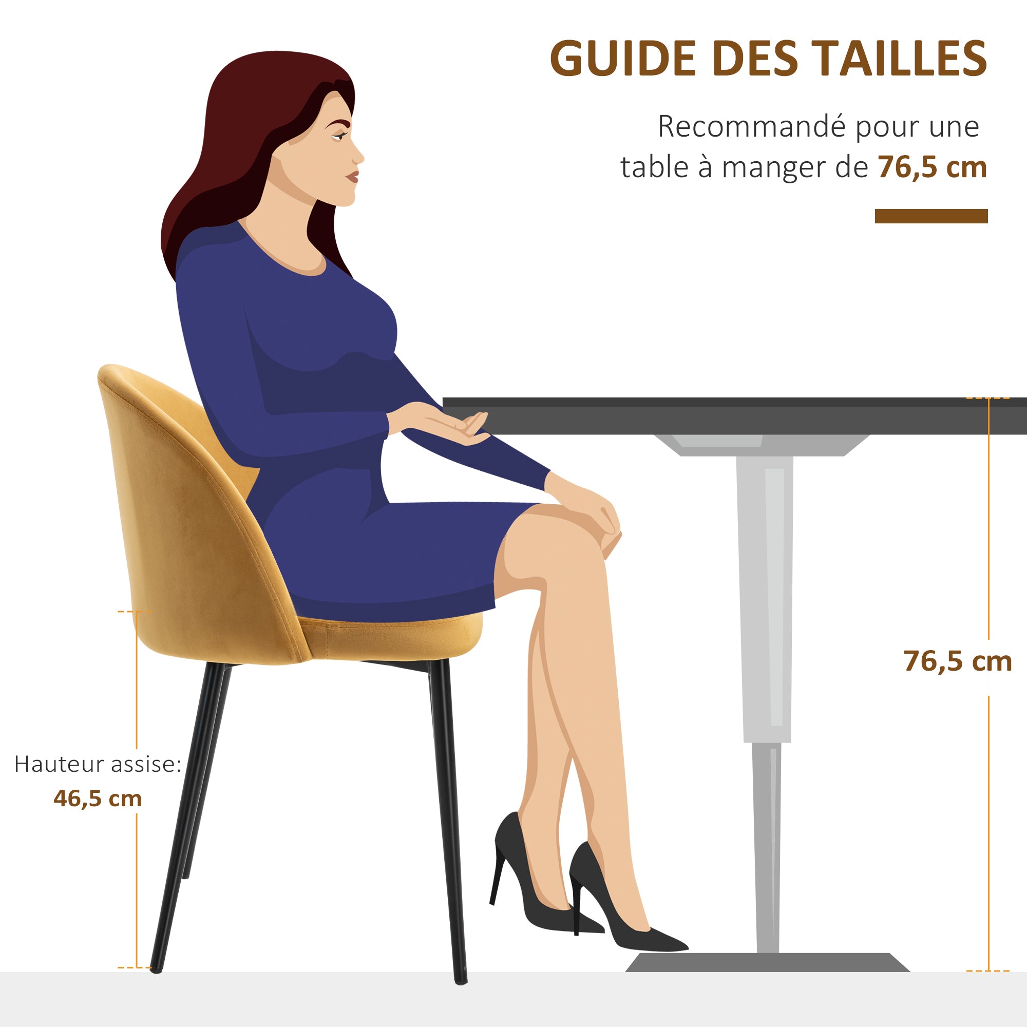 Lot de 2 chaises salle à manger chaise de cuisine scandinave chaise en velours rembourrée avec pieds effilés en métal, pour salon, salle à manger, jaune