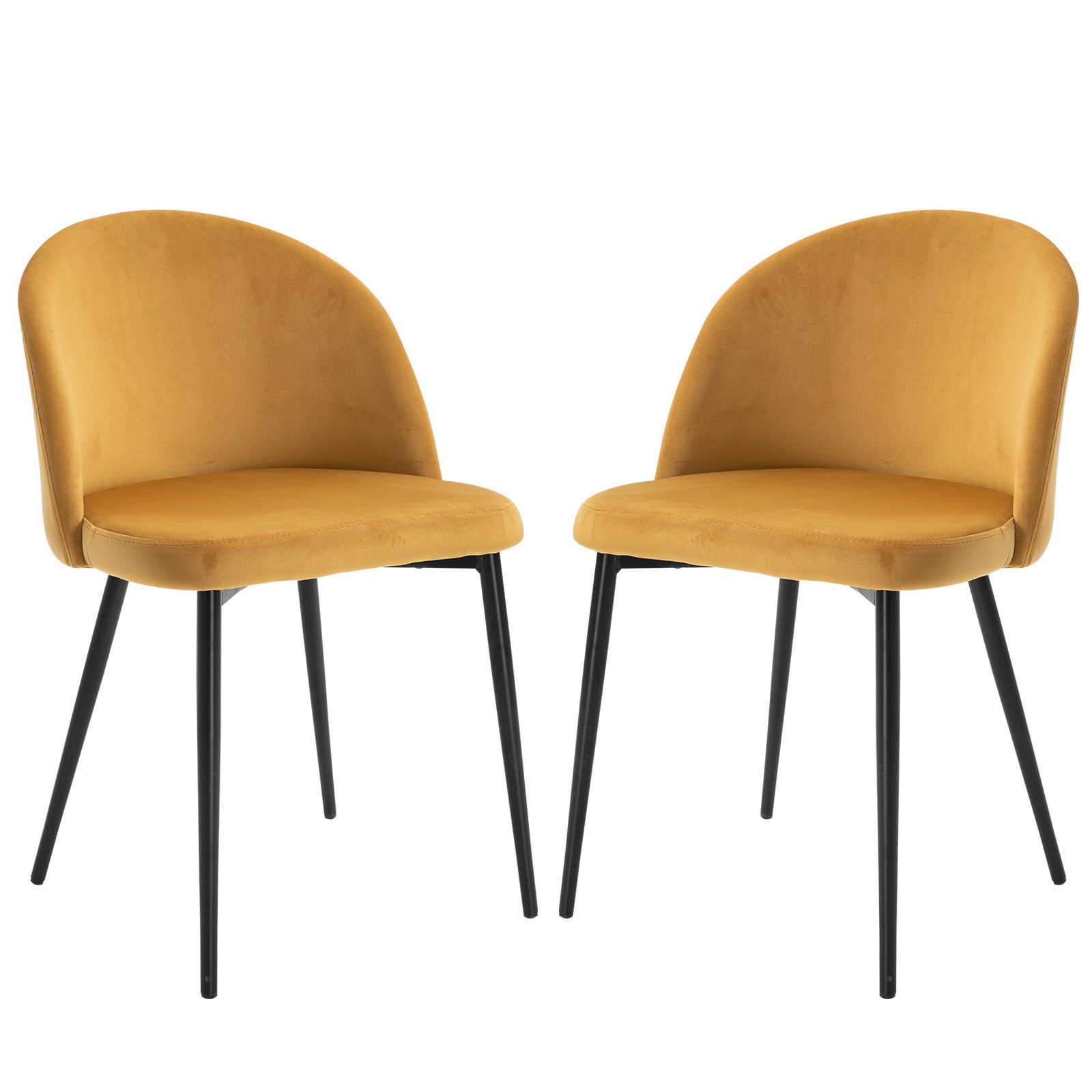 Lot de 2 chaises salle à manger chaise de cuisine scandinave chaise en velours rembourrée avec pieds effilés en métal, pour salon, salle à manger, jaune