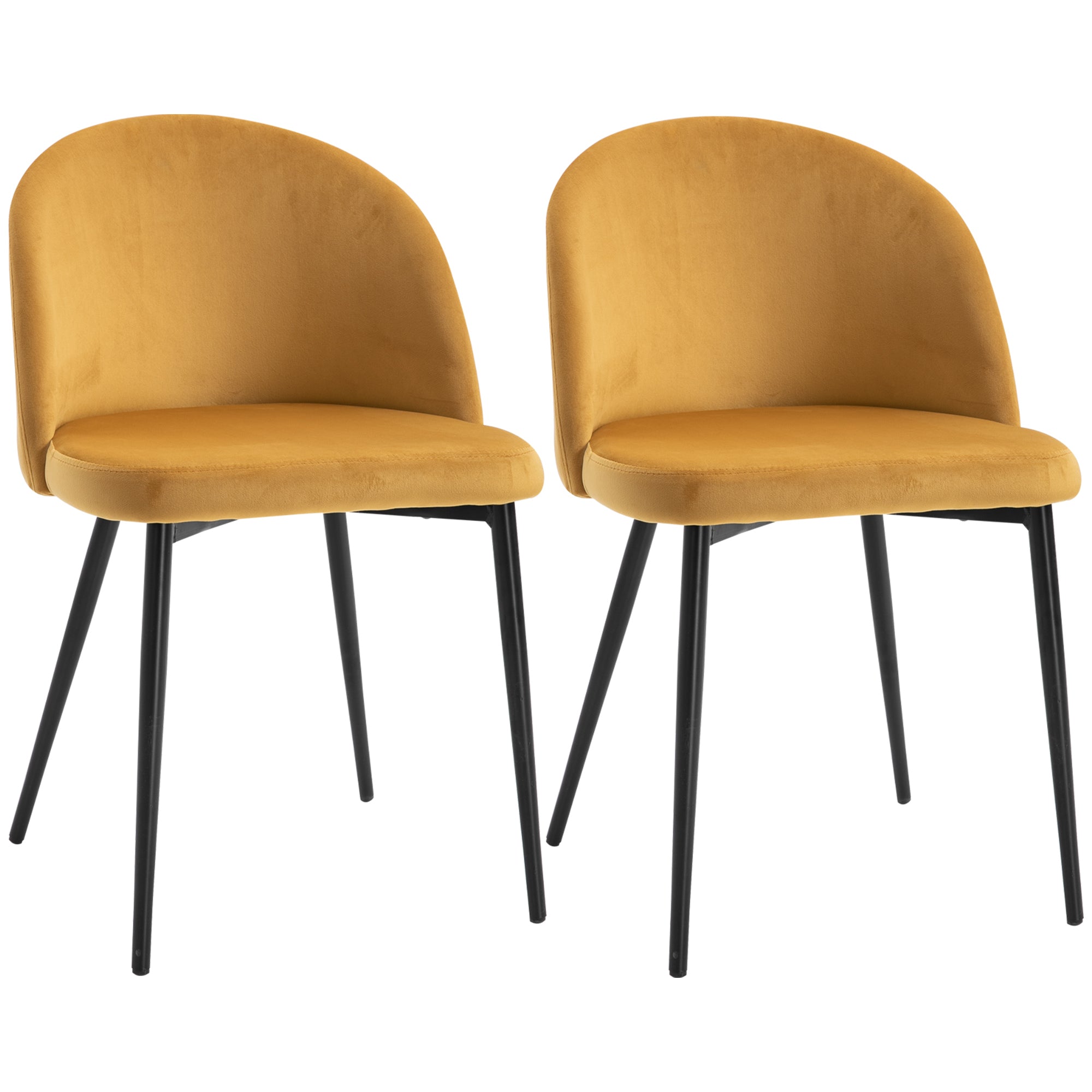 Lot de 2 chaises salle à manger chaise de cuisine scandinave chaise en velours rembourrée avec pieds effilés en métal, pour salon, salle à manger, jaune