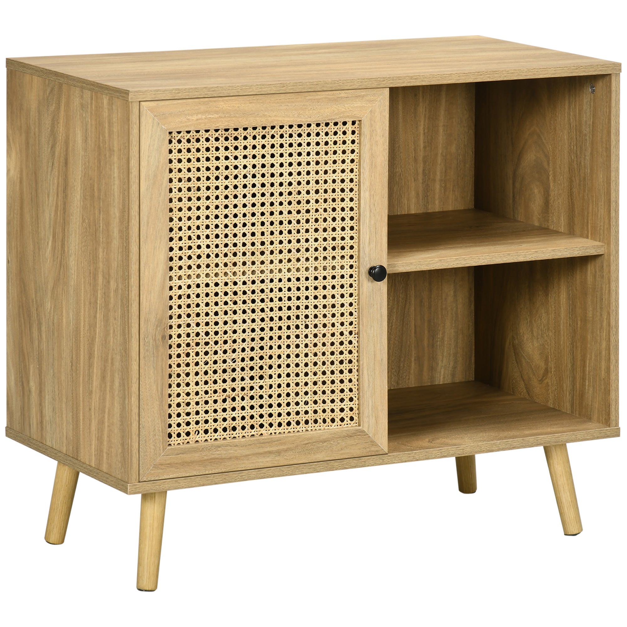 Meuble de rangement buffet 1 porte cannage effet bois - dim. 80L x 39l x 70H cm