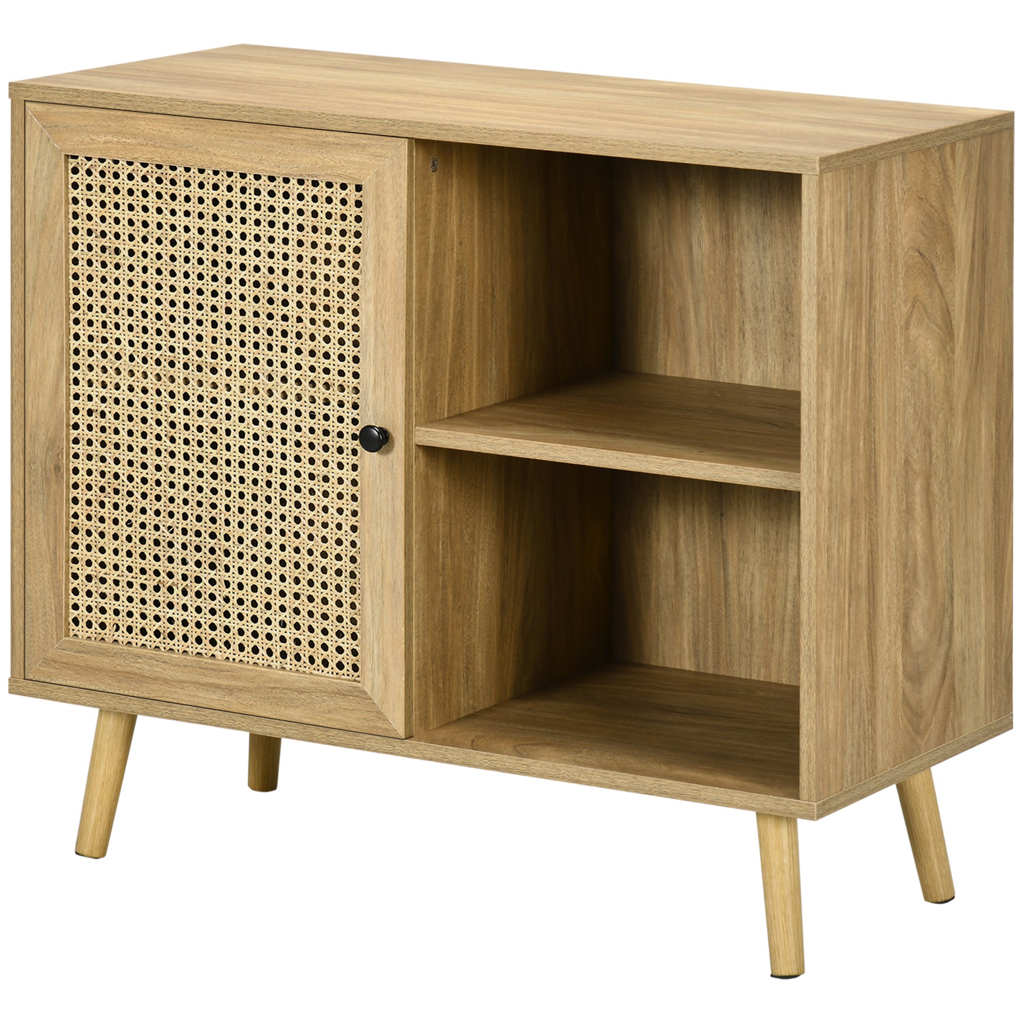 Meuble de rangement buffet 1 porte cannage effet bois - dim. 80L x 39l x 70H cm