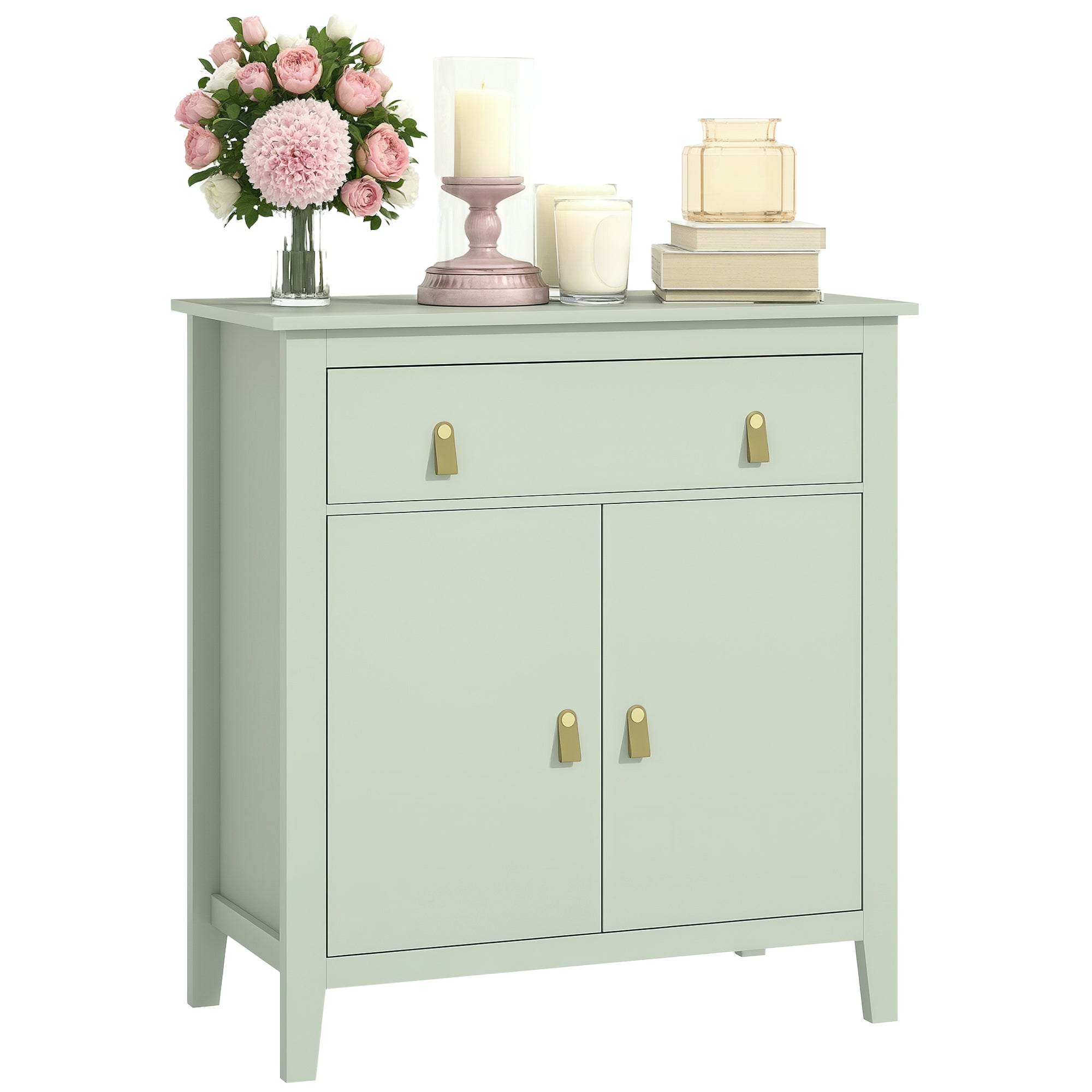 Buffet salon, meuble de rangement avec tiroir, double porte, étagère réglable, poignées en PU, style moderne, buffet salle à manger et cuisine, 80 x 40 x 90 cm, vert clair