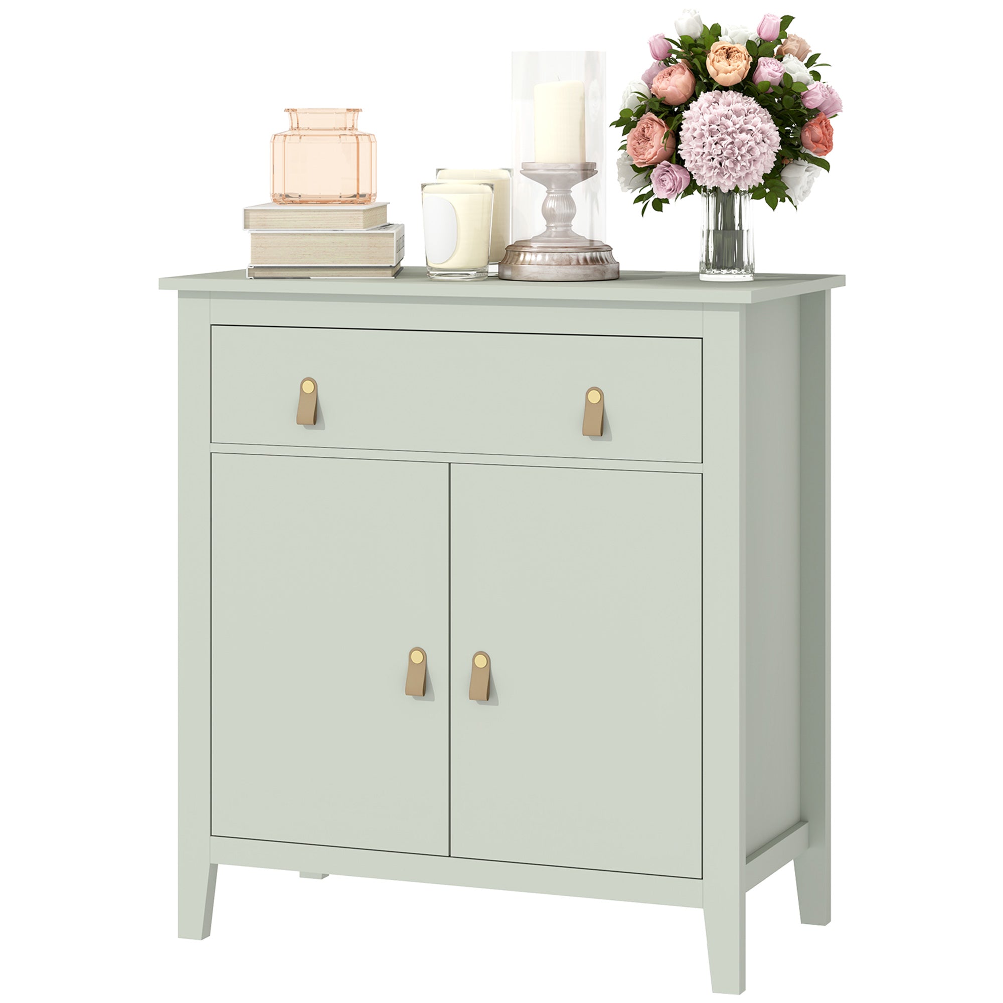 Buffet salon, meuble de rangement avec tiroir, double porte, étagère réglable, poignées en PU, style moderne, buffet salle à manger et cuisine, 80 x 40 x 90 cm, vert clair