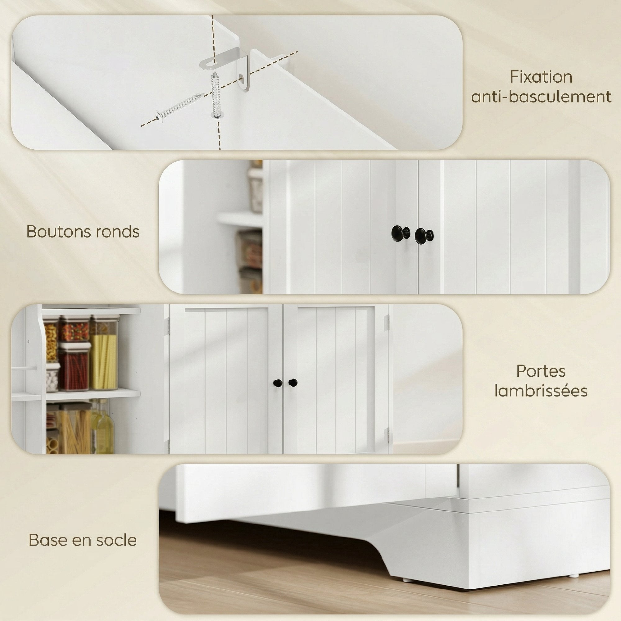 Buffet Cuisine, Meuble de Rangement avec Tiroir, 3 Portes à Fermeture Douce, Racks-Porte et Étagères Réglables, Meuble TV Jusqu'à 55 Pouces, pour Salon et Salle à Manger, 110x40x80cm, Blanc
