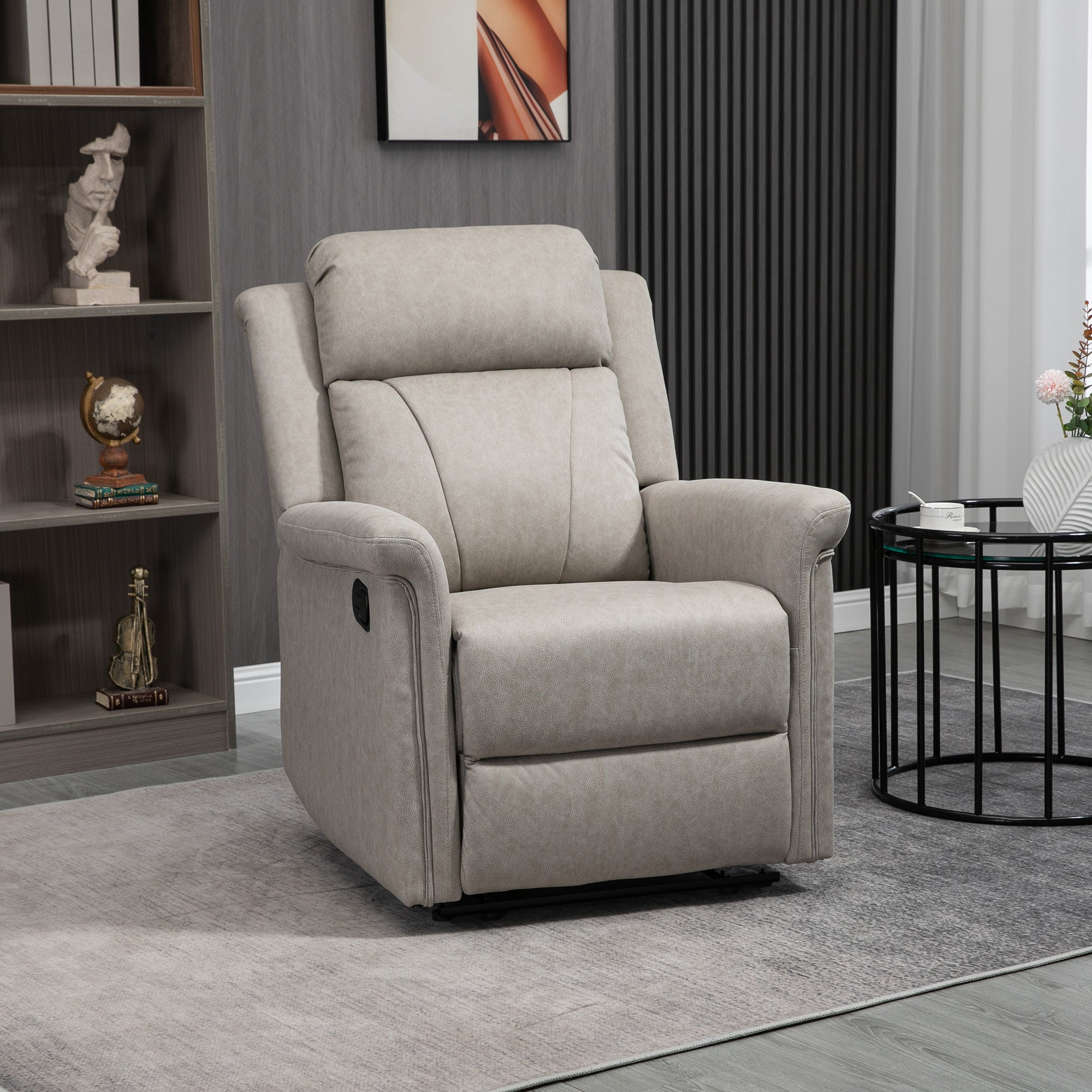 Fauteuil de relaxation inclinable 135° manuellement tissu en microfibre avec repose-pied gris