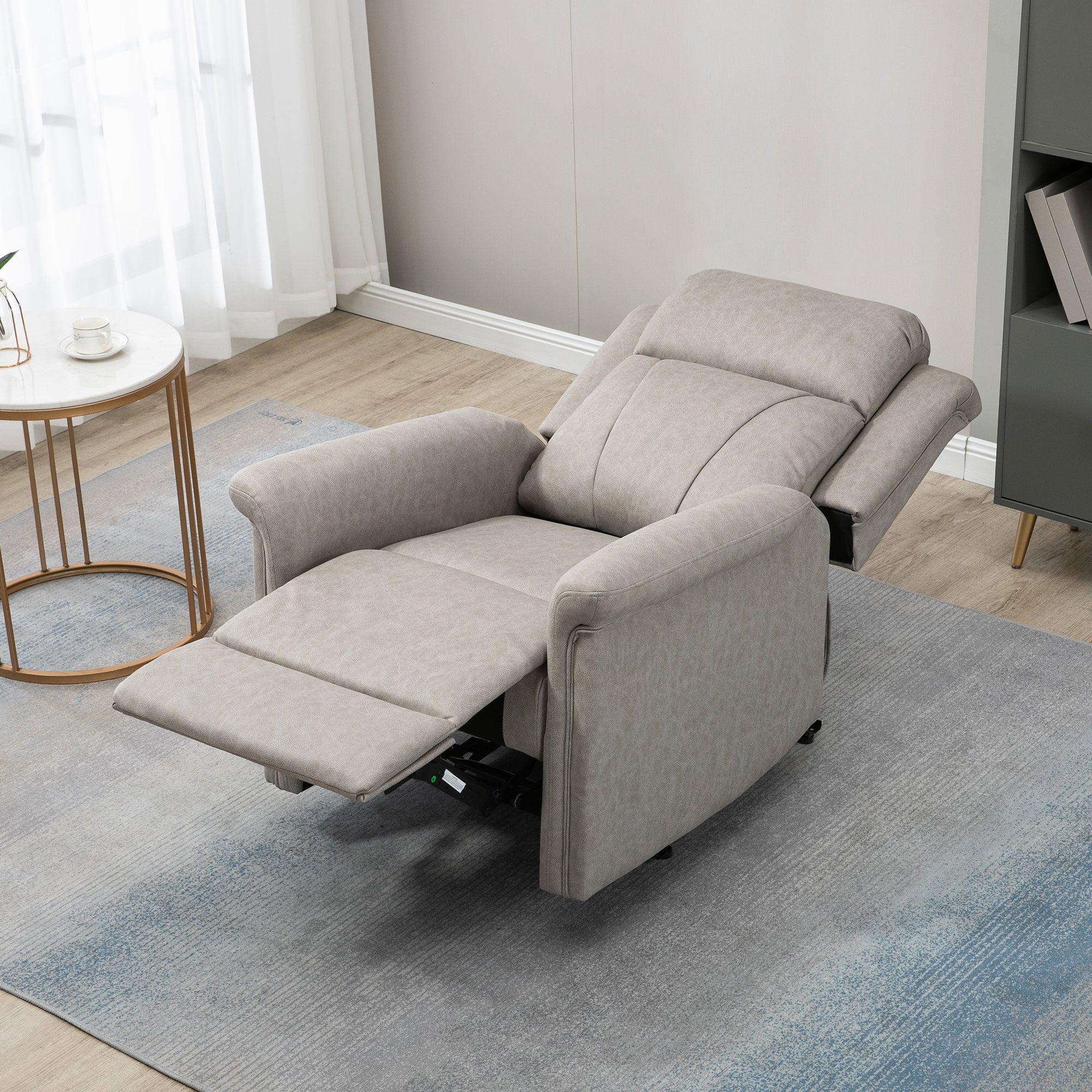 Fauteuil de relaxation inclinable 135° manuellement tissu en microfibre avec repose-pied gris