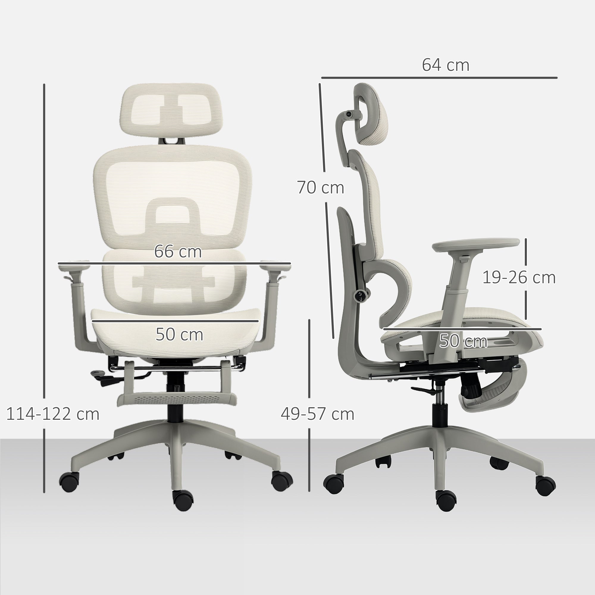 Chaise de Bureau Ergonomique en Maille, Fauteuil de Bureau Inclinable, Accoudoirs 3D, Appui-Tête Réglable, Dossier Haut, Soutien Lombaire, Repose-Pieds, Travail Pivotante pour Ordinateur, Beige