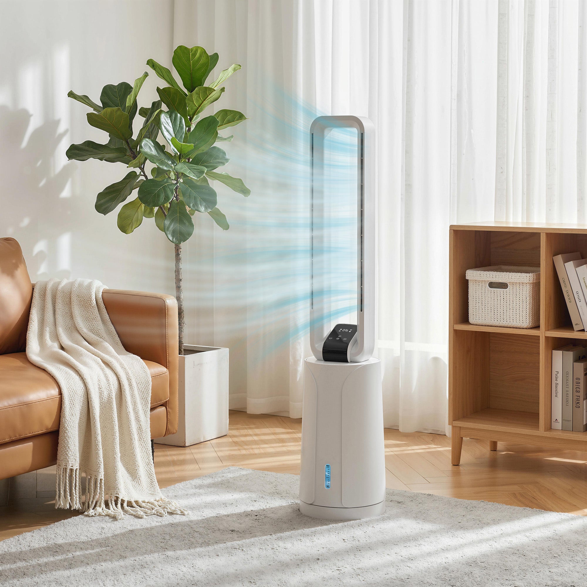 Refroidisseur d'air par évaporation portable 3 en 1 humidificateur et ventilateur, 2 blocs réfrigérants, réservoir d'eau de 1,7 L, minuterie 15 h, oscillation à 70°, télécommande, blanc
