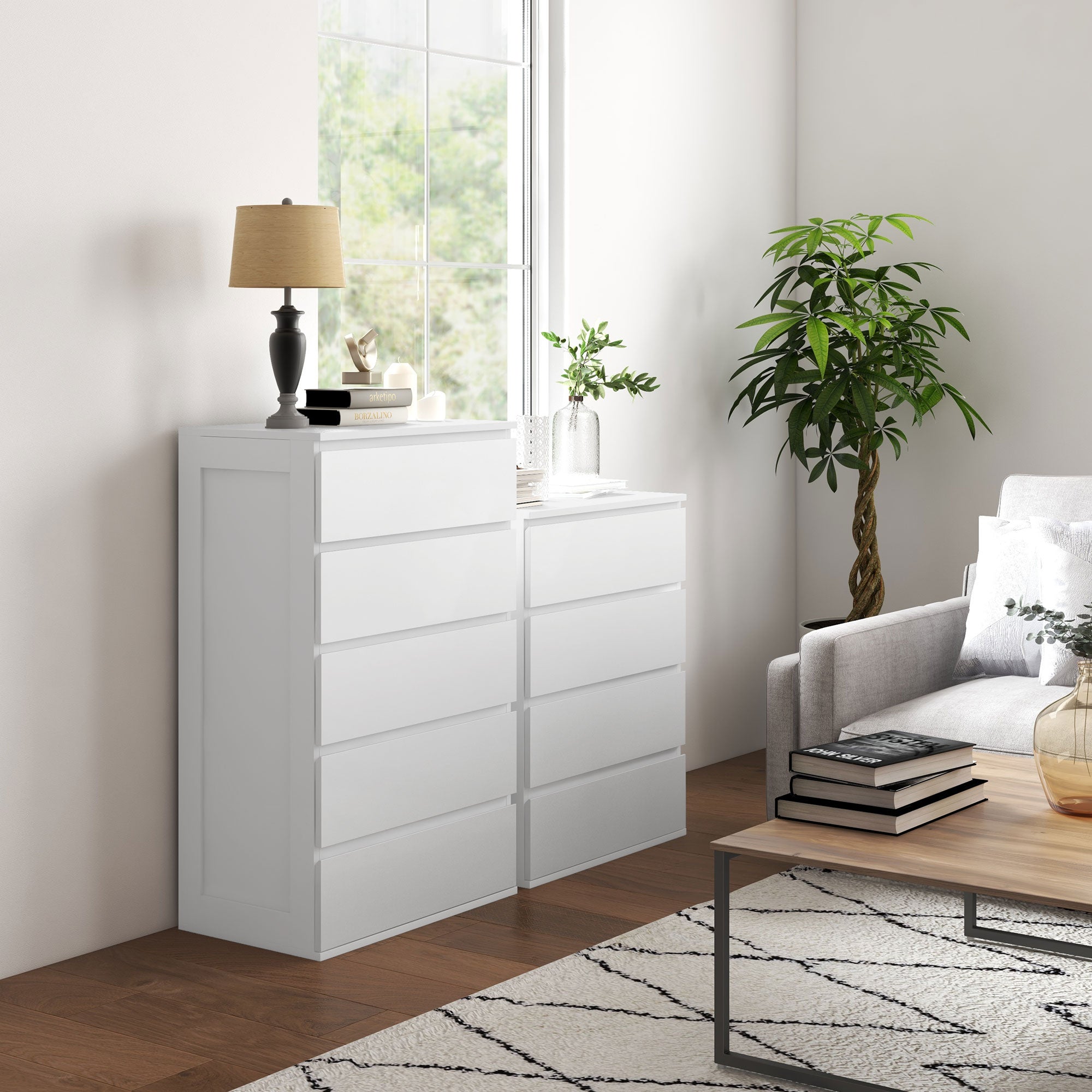 Commode 4 tiroirs commode chambre meuble de rangement épuré style moderne avec mécanisme de fermeture en douceur, pour chambre à coucher, salon - 60 x 40 x 80 cm, blanc