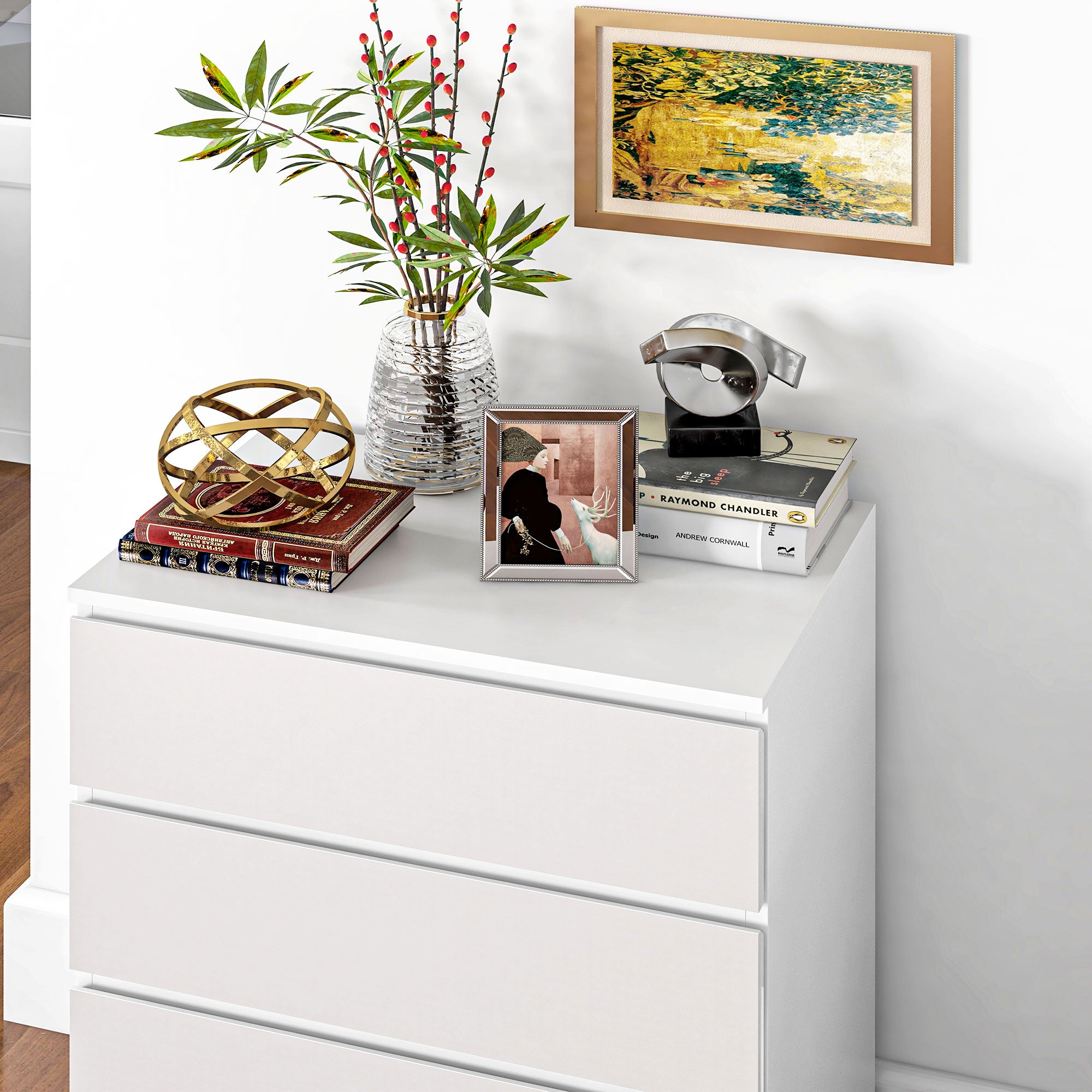 Commode 4 tiroirs commode chambre meuble de rangement épuré style moderne avec mécanisme de fermeture en douceur, pour chambre à coucher, salon - 60 x 40 x 80 cm, blanc